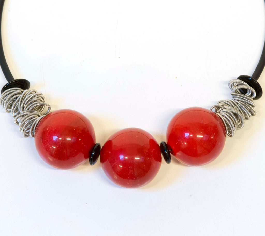 Murano glass necklace handmade Murano glass original made in Italy - Metal wire blown glass necklace - Glass bubbles - Spheres - Statement