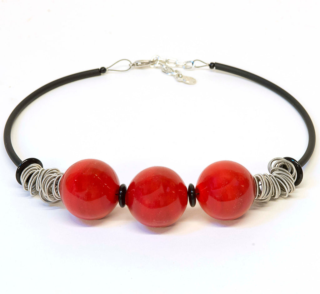 Murano glass necklace handmade Murano glass original made in Italy - Metal wire blown glass necklace - Glass bubbles - Spheres - Statement