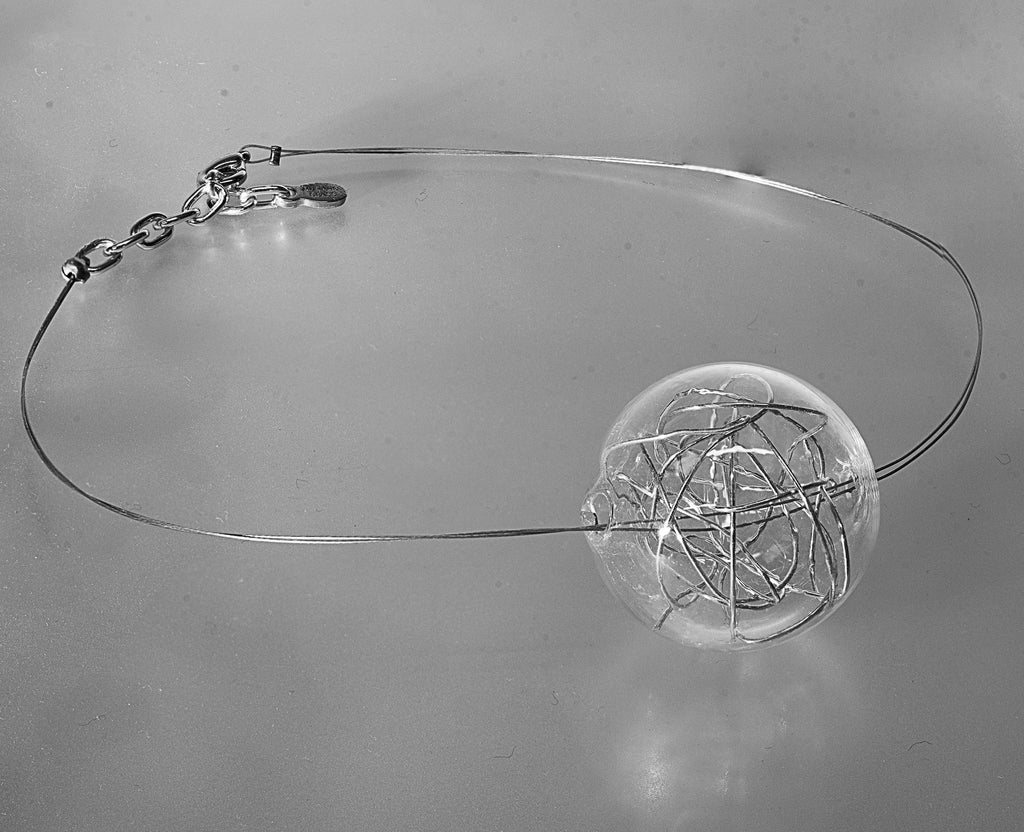 Metal wire blown glass necklace - Glass bubbles - Spheres - Statement necklace - Geometric - Abstract - Modern - Murano glass