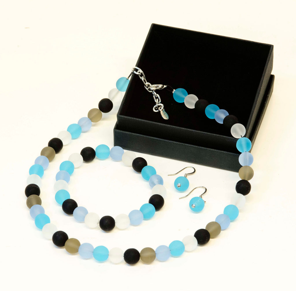 Necklace- bracelet- earrings - Murano glass parure - handmade by Cesare Sent original made in Italy crafts - frosted glass - gift - bisex