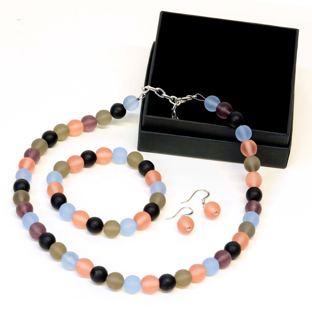 Necklace- bracelet- earrings - Murano glass parure - handmade by Cesare Sent original made in Italy crafts - frosted glass - gift - bisex