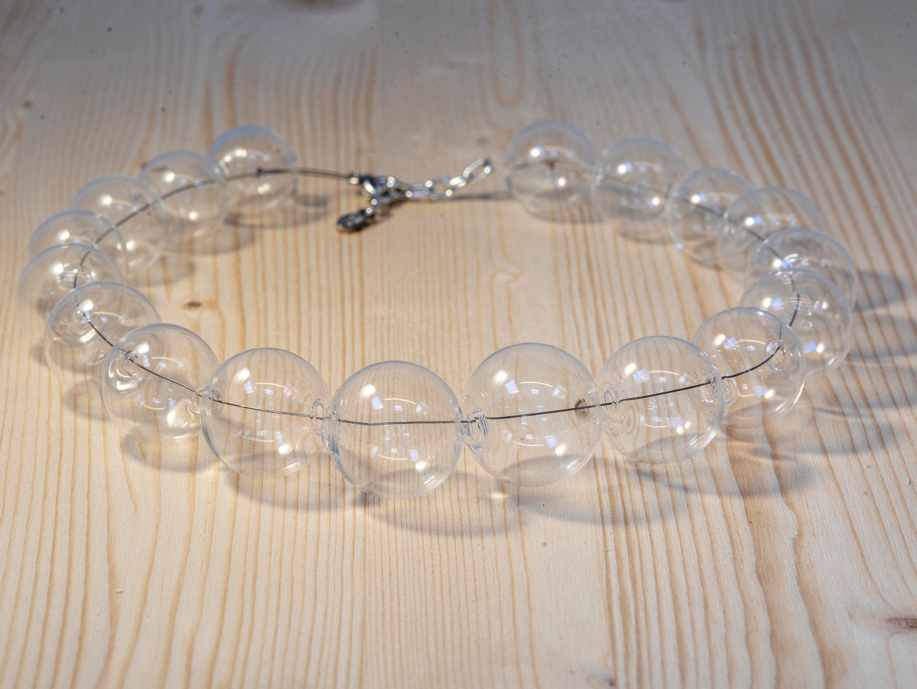 Blown glass necklace -Glass bubbles - Spheres - transparent beads - statement necklace - necklace - Murano glass- Murano necklace
