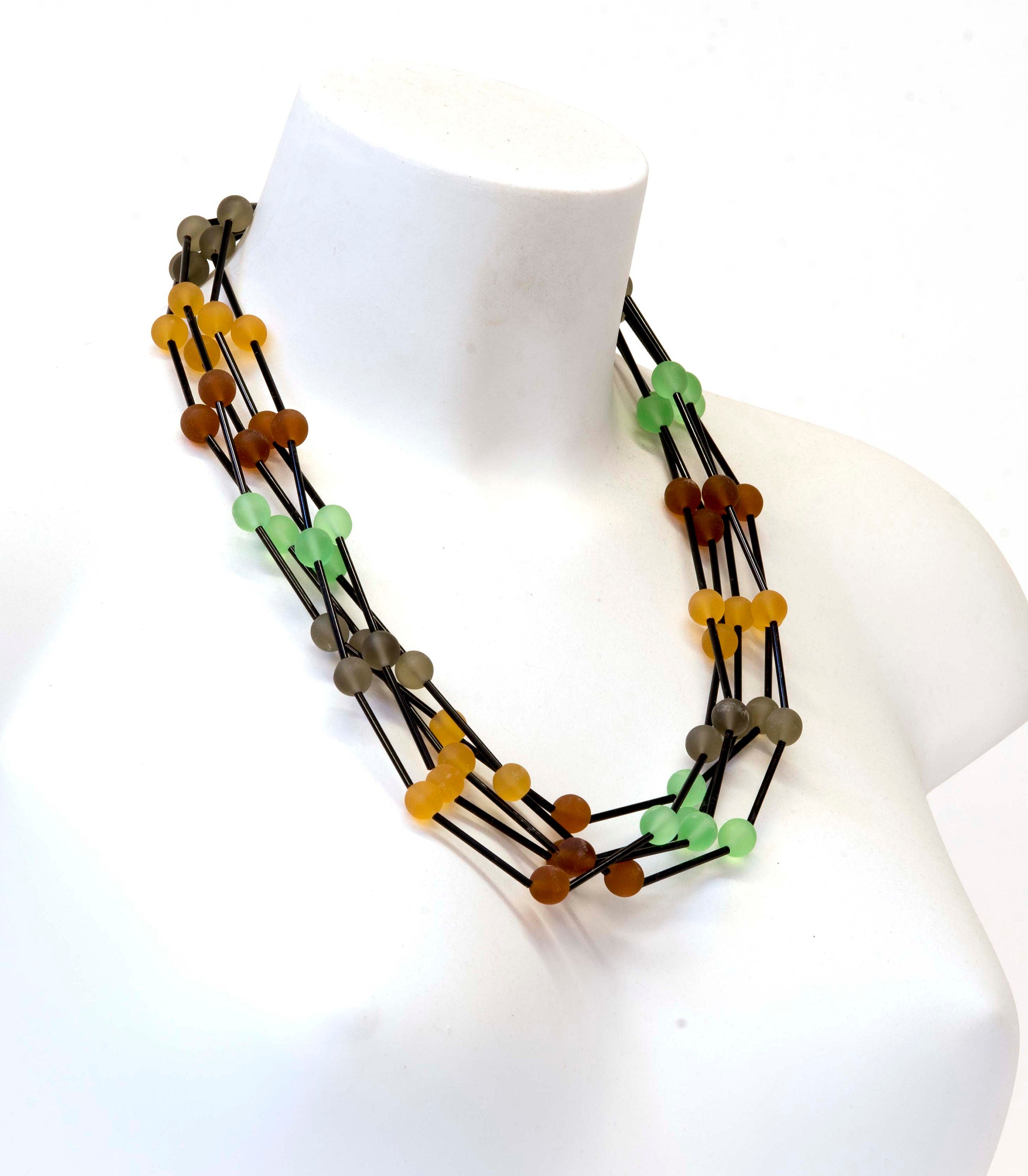 Necklace Murano glass,adjustable length, black and colored beads, Murano glass jewelry, autumn fashion, Italy design jewel, gift, 5 wires.