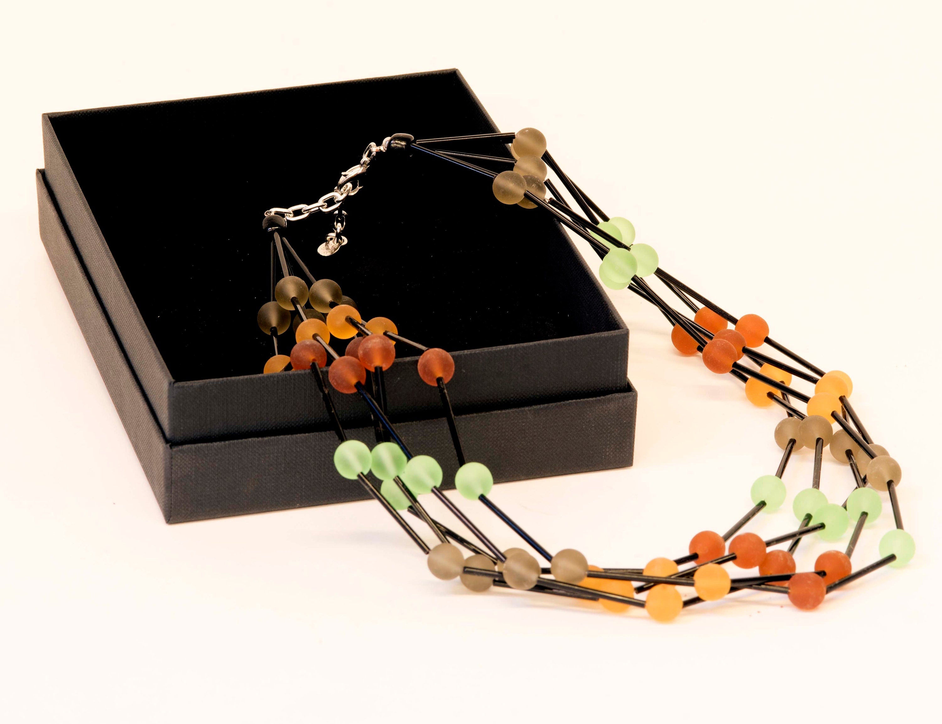 Necklace Murano glass,adjustable length, black and colored beads, Murano glass jewelry, autumn fashion, Italy design jewel, gift, 5 wires.