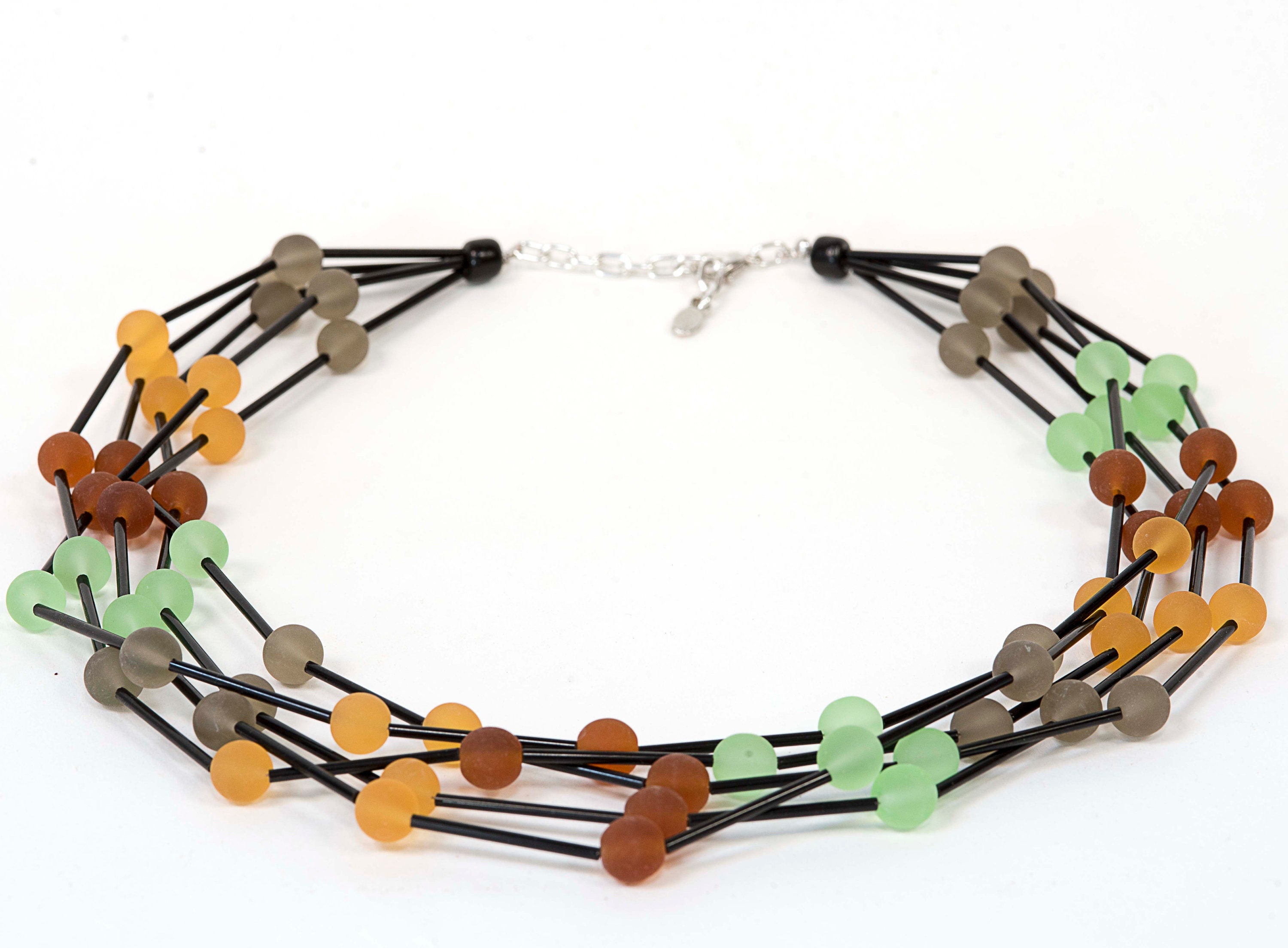 Necklace Murano glass,adjustable length, black and colored beads, Murano glass jewelry, autumn fashion, Italy design jewel, gift, 5 wires.