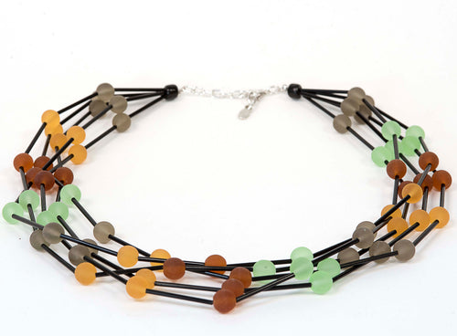 Necklace Murano glass,adjustable length, black and colored beads, Murano glass jewelry, autumn fashion, Italy design jewel, gift, 5 wires.
