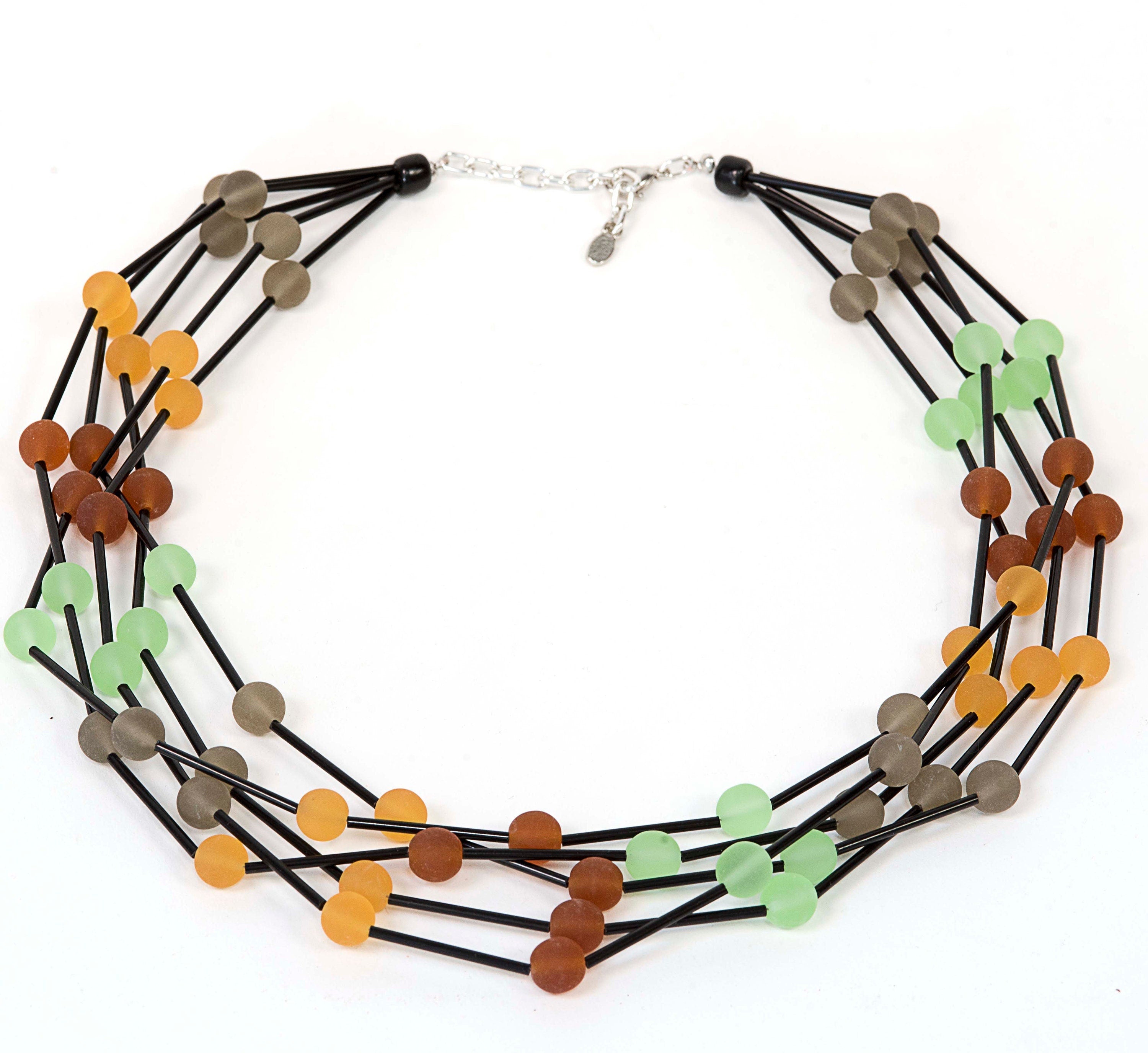 Necklace Murano glass,adjustable length, black and colored beads, Murano glass jewelry, autumn fashion, Italy design jewel, gift, 5 wires.