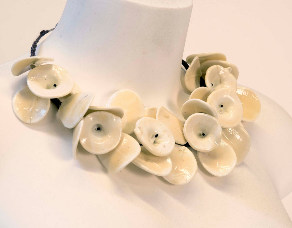 Glass necklace. Statement collier handmade.Traditional Venetian technique. Murano glass leafs. Winter fashion. Sculptural ornament. Italy