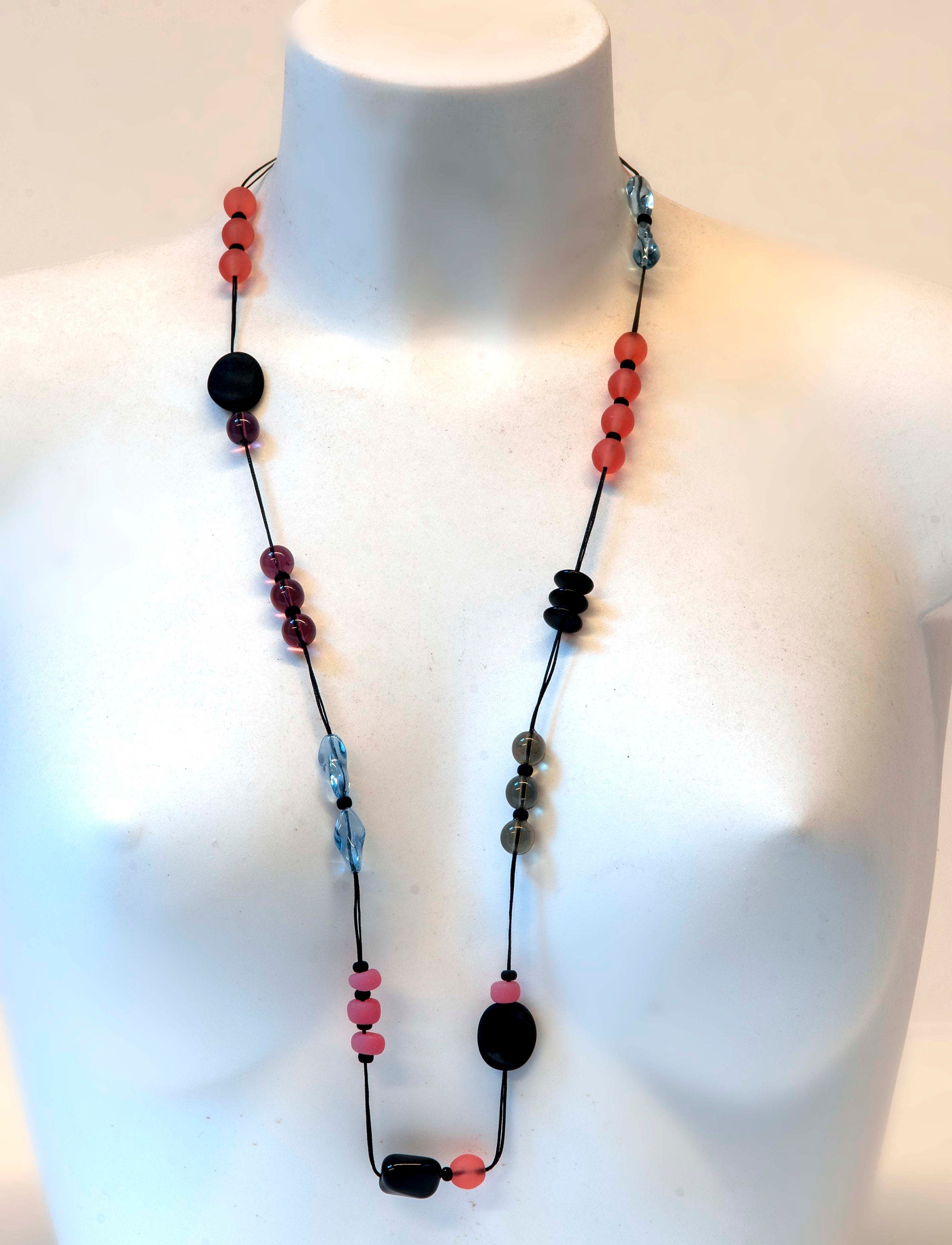 Murano glass necklace, glass necklace, Murano jewelry, Made in Italy, Cesare Sent original sandblasted beads crafts lampwork long necklace