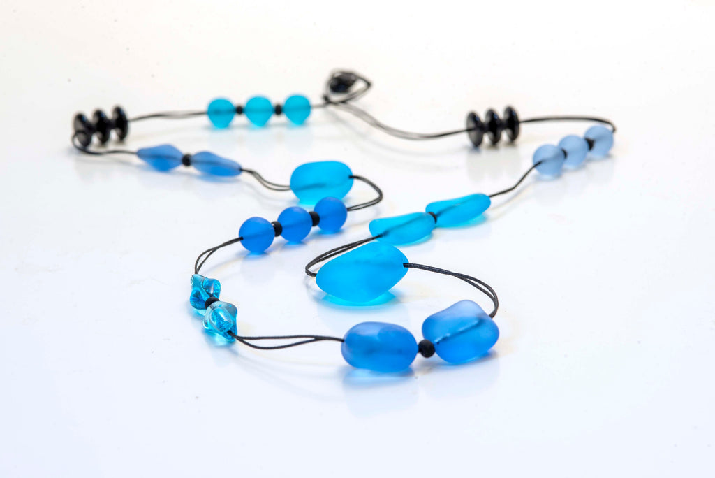 Murano glass necklace, glass necklace, Murano jewelry, Made in Italy, Cesare Sent original sandblasted beads crafts lampwork long necklace