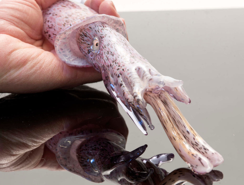 Squid in Murano glass. Realistic realization in glass .Sculpture of the glass master.