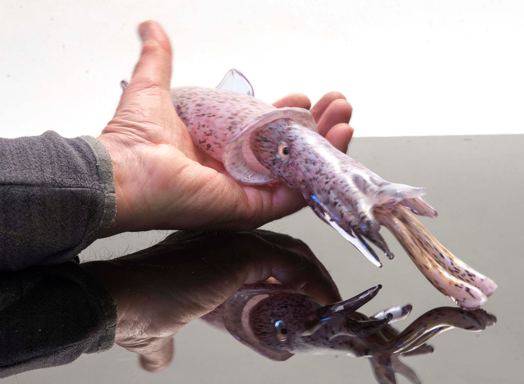 Squid in Murano glass. Realistic realization in glass .Sculpture of the glass master.