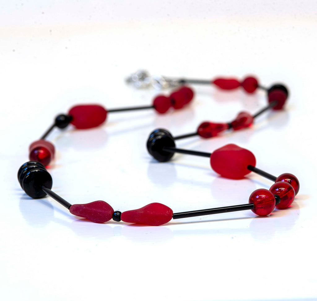 Murano glass necklace, glass necklace, Murano jewelry, Made in Italy, Cesare Sent original sandblasted beads crafts lampwork long necklace