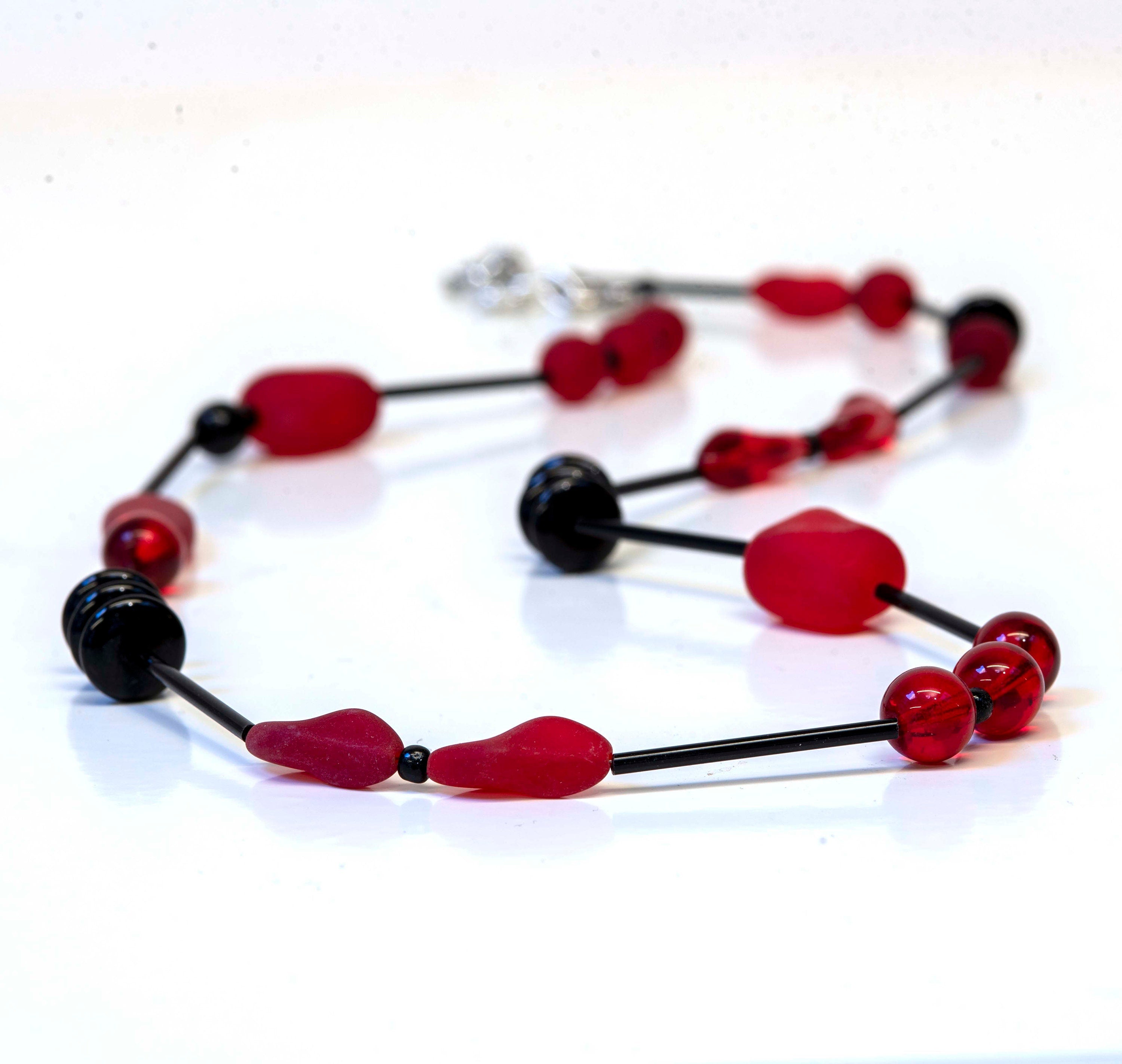 Murano glass necklace, glass necklace, Murano jewelry, Made in Italy, Cesare Sent original sandblasted beads crafts lampwork long necklace