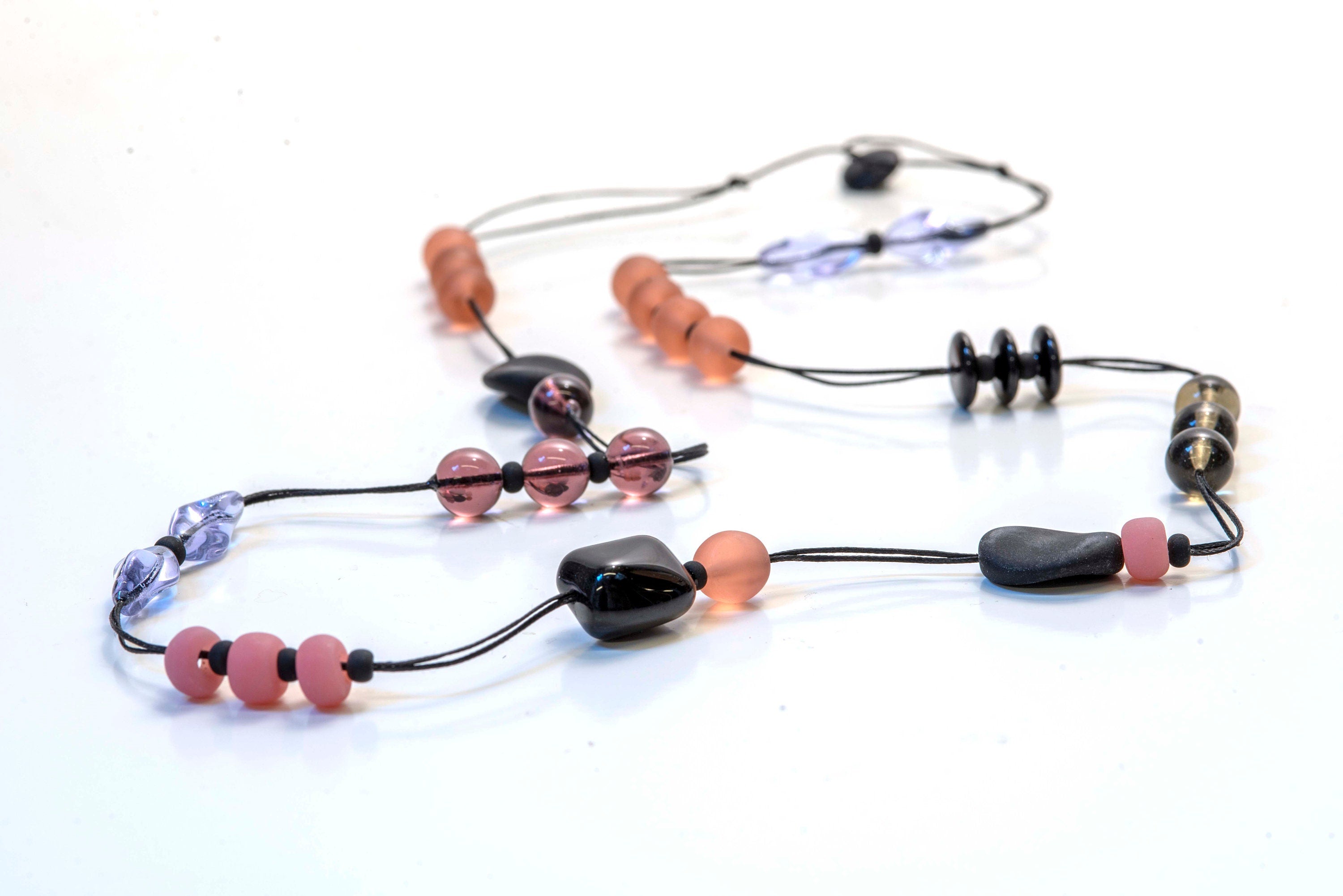 Murano glass necklace, glass necklace, Murano jewelry, Made in Italy, Cesare Sent original sandblasted beads crafts lampwork long necklace