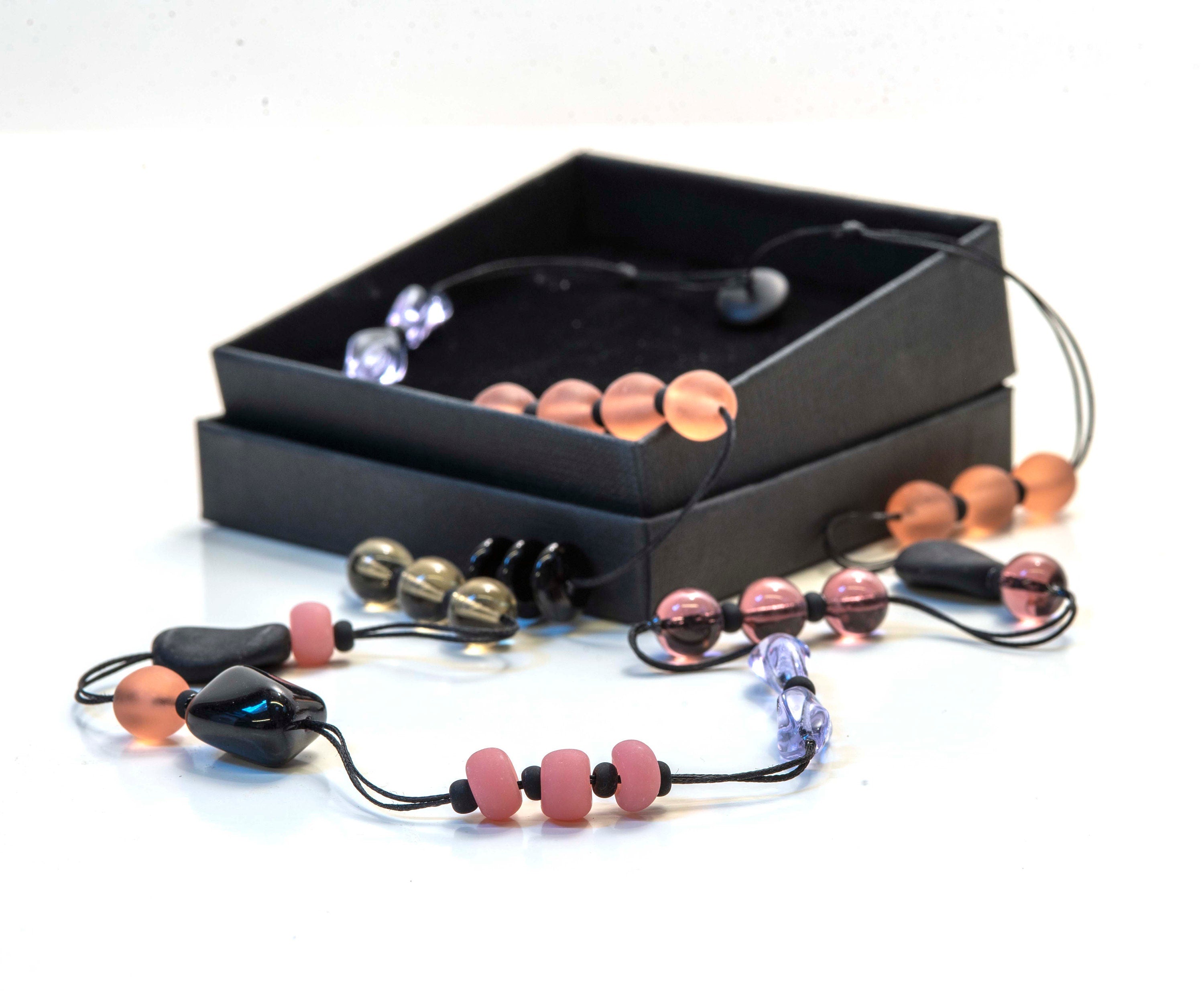 Murano glass necklace, glass necklace, Murano jewelry, Made in Italy, Cesare Sent original sandblasted beads crafts lampwork long necklace