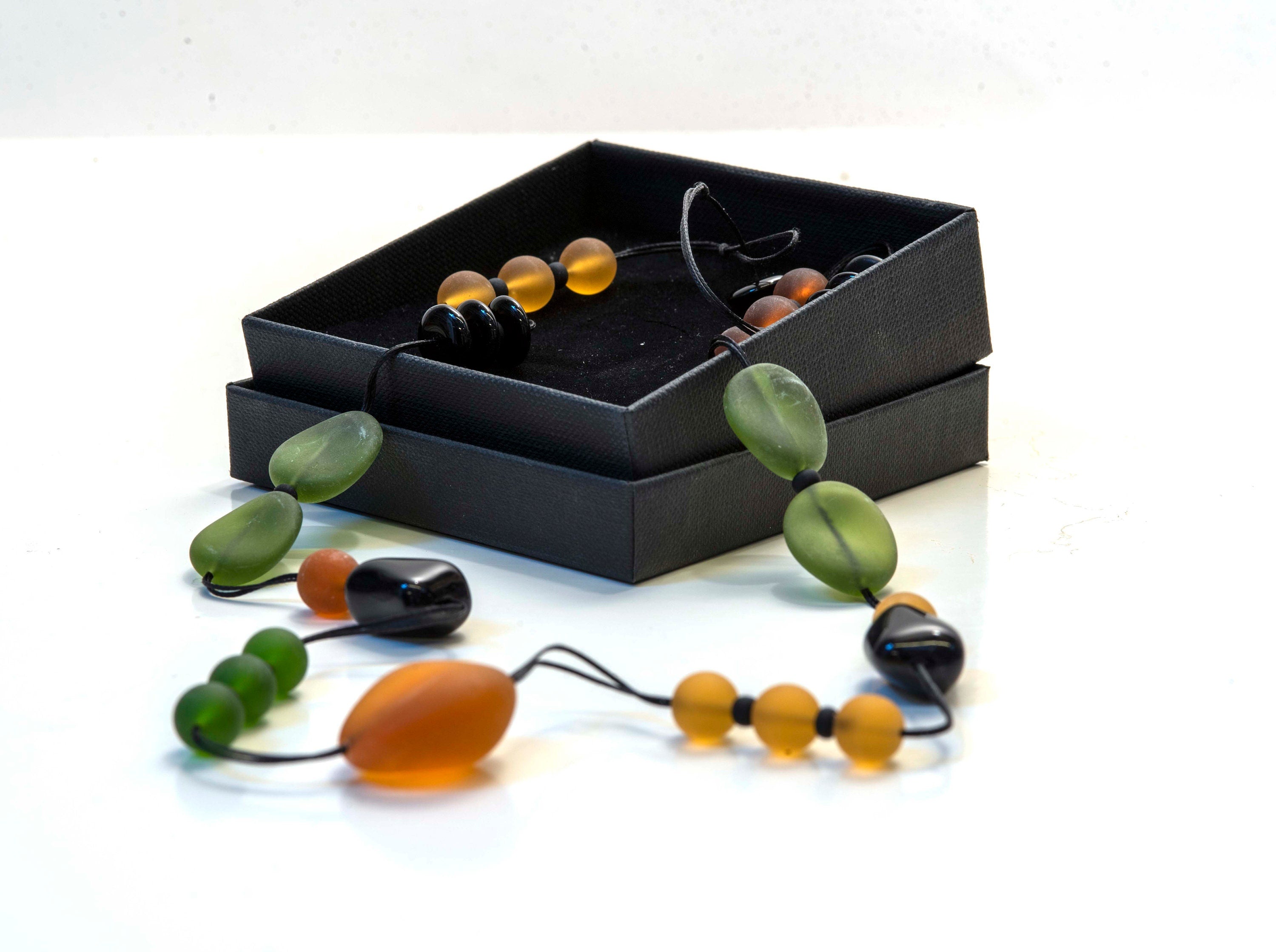 Murano glass necklace, glass necklace, Murano jewelry, Made in Italy, Cesare Sent original sandblasted beads crafts lampwork long necklace