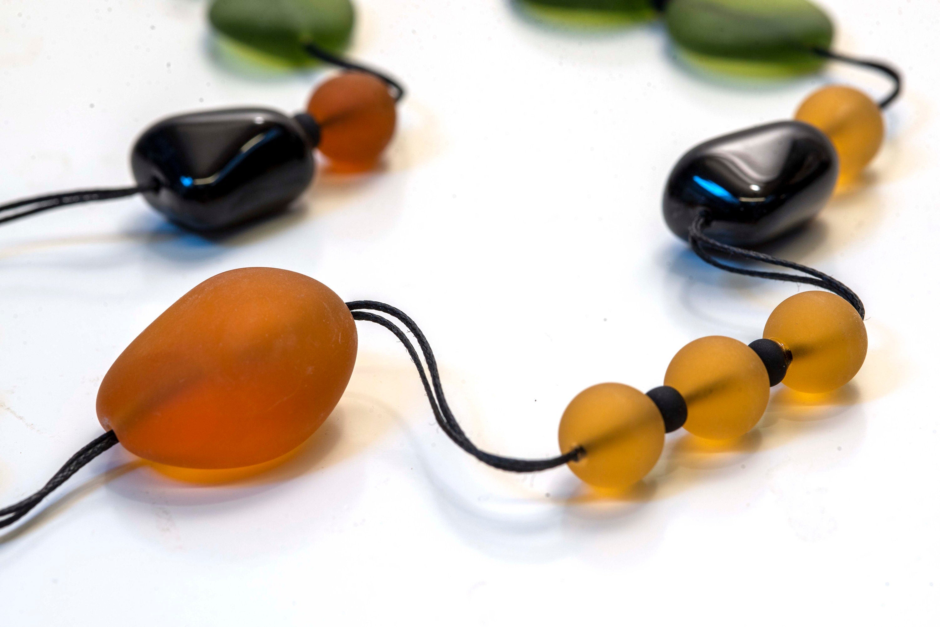 Murano glass necklace, glass necklace, Murano jewelry, Made in Italy, Cesare Sent original sandblasted beads crafts lampwork long necklace