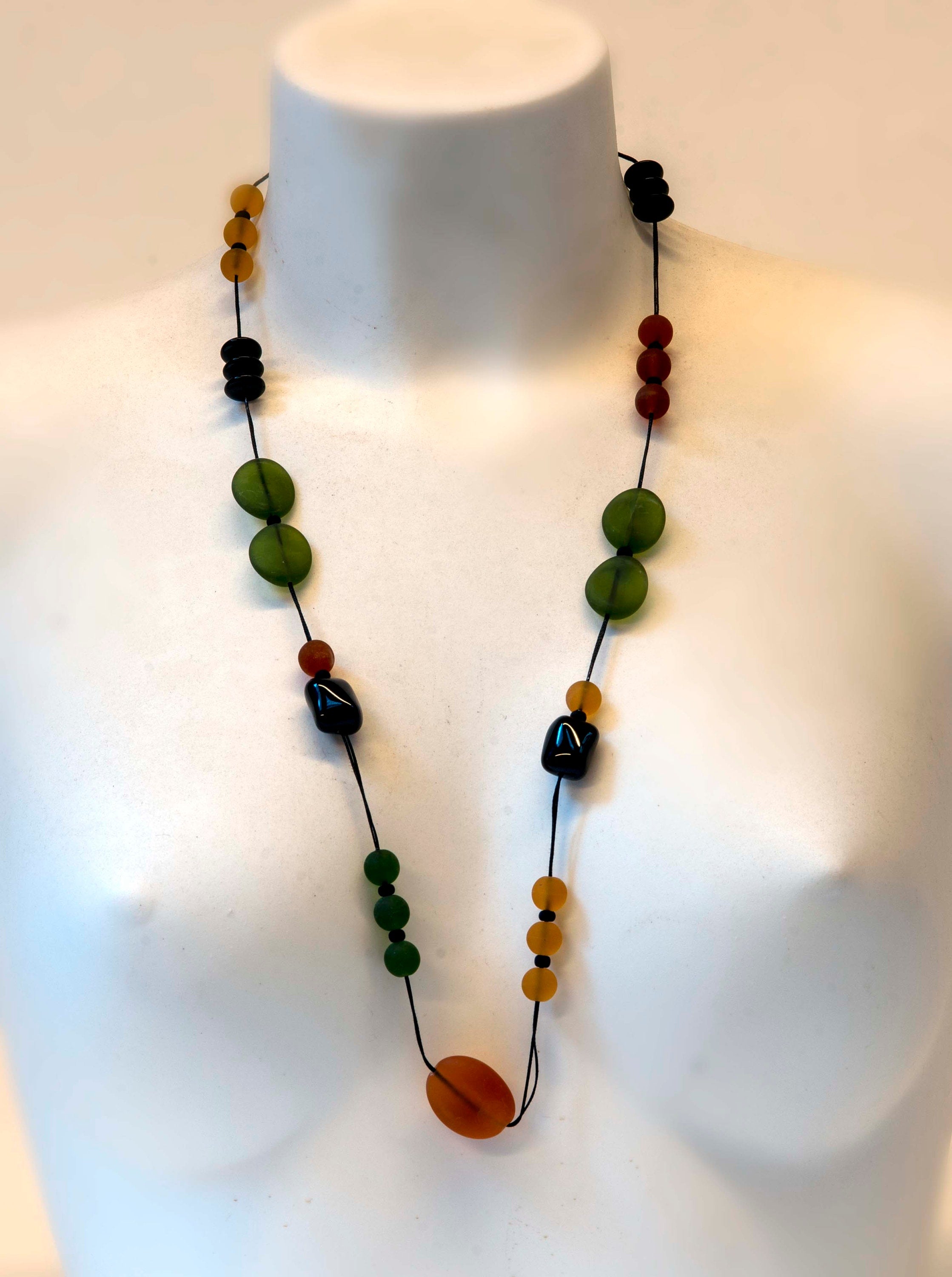 Murano glass necklace, glass necklace, Murano jewelry, Made in Italy, Cesare Sent original sandblasted beads crafts lampwork long necklace