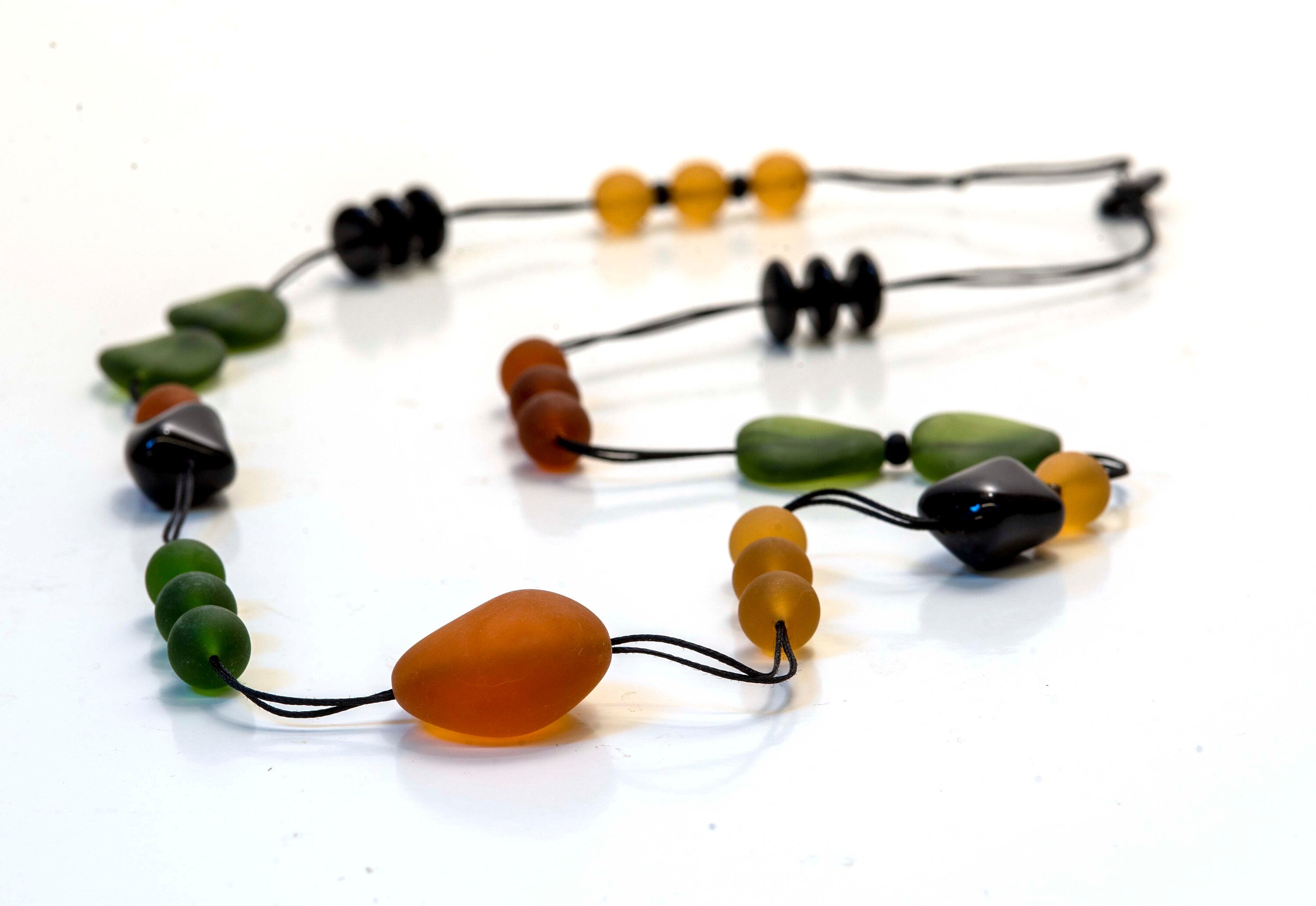 Murano glass necklace, glass necklace, Murano jewelry, Made in Italy, Cesare Sent original sandblasted beads crafts lampwork long necklace