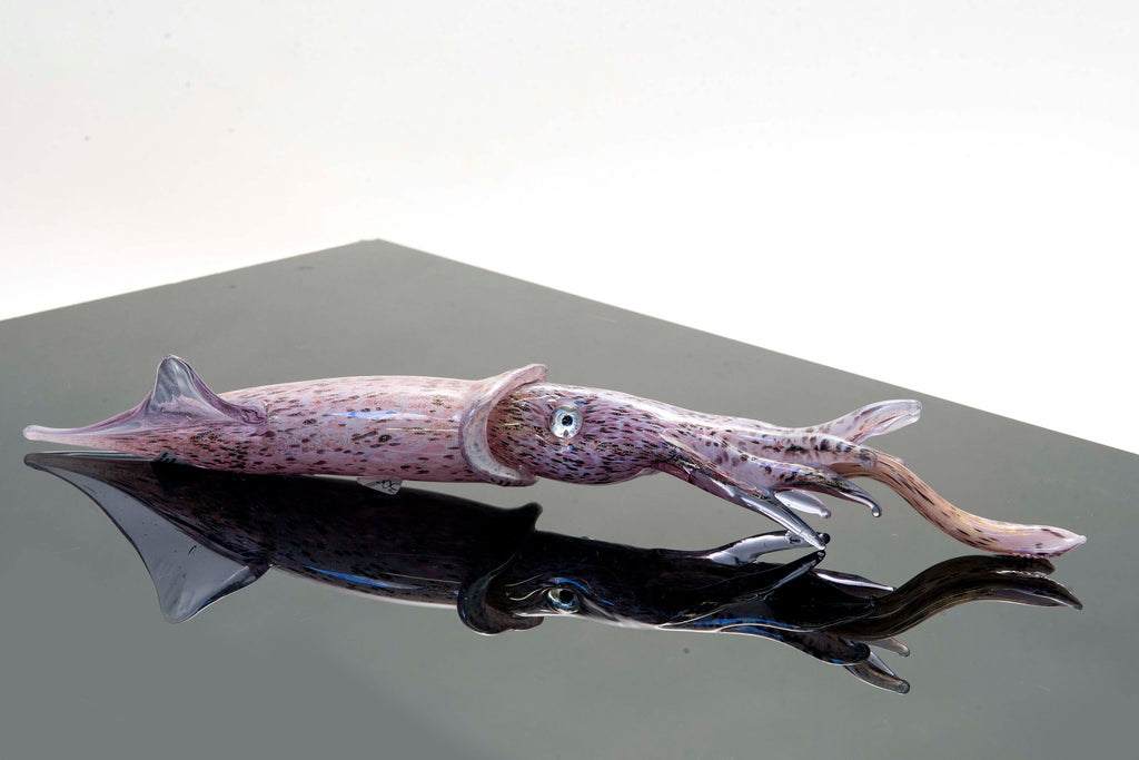 Squid in Murano glass. Realistic realization in glass .Sculpture of the glass master.