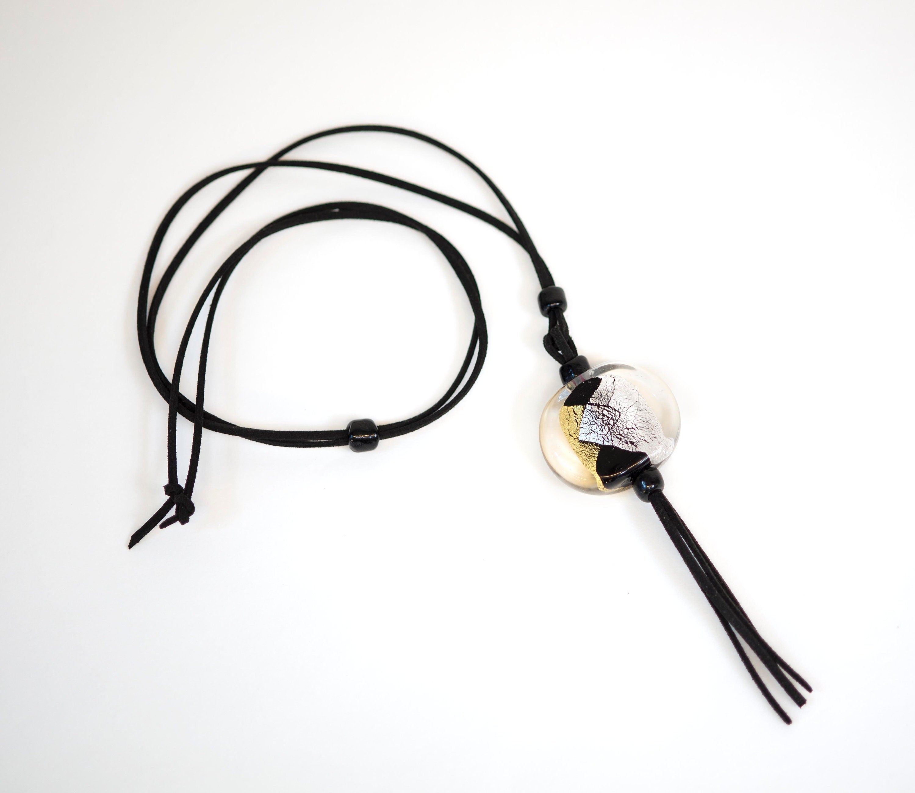 Murano glass necklace handmade in Murano by Cesare Sent original made in italy fashion elegant accessory silver leaf crafts lampworking