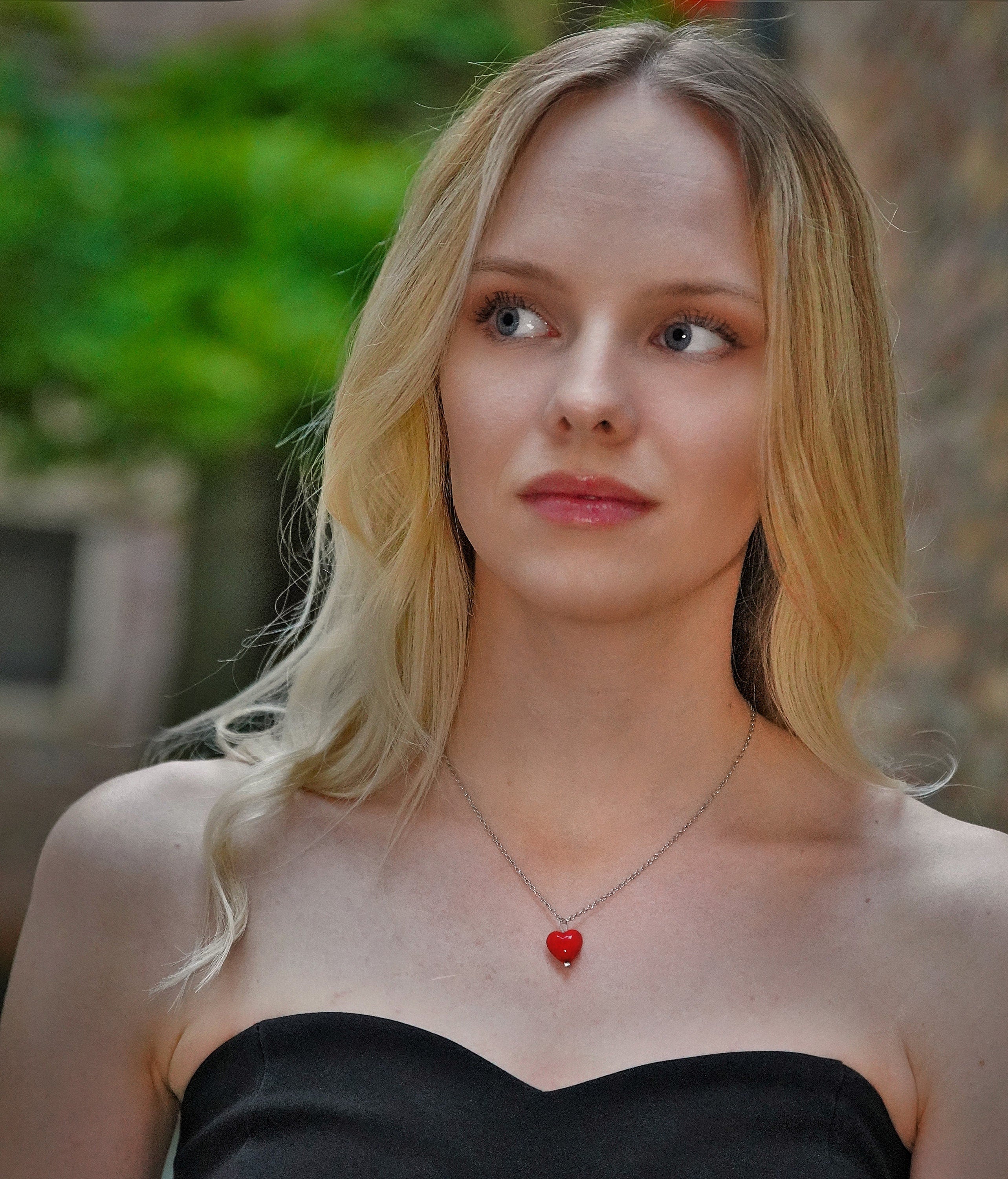 heart-shaped glass pendant - stainless steel chain - matching earrings - Murano glass - dangling