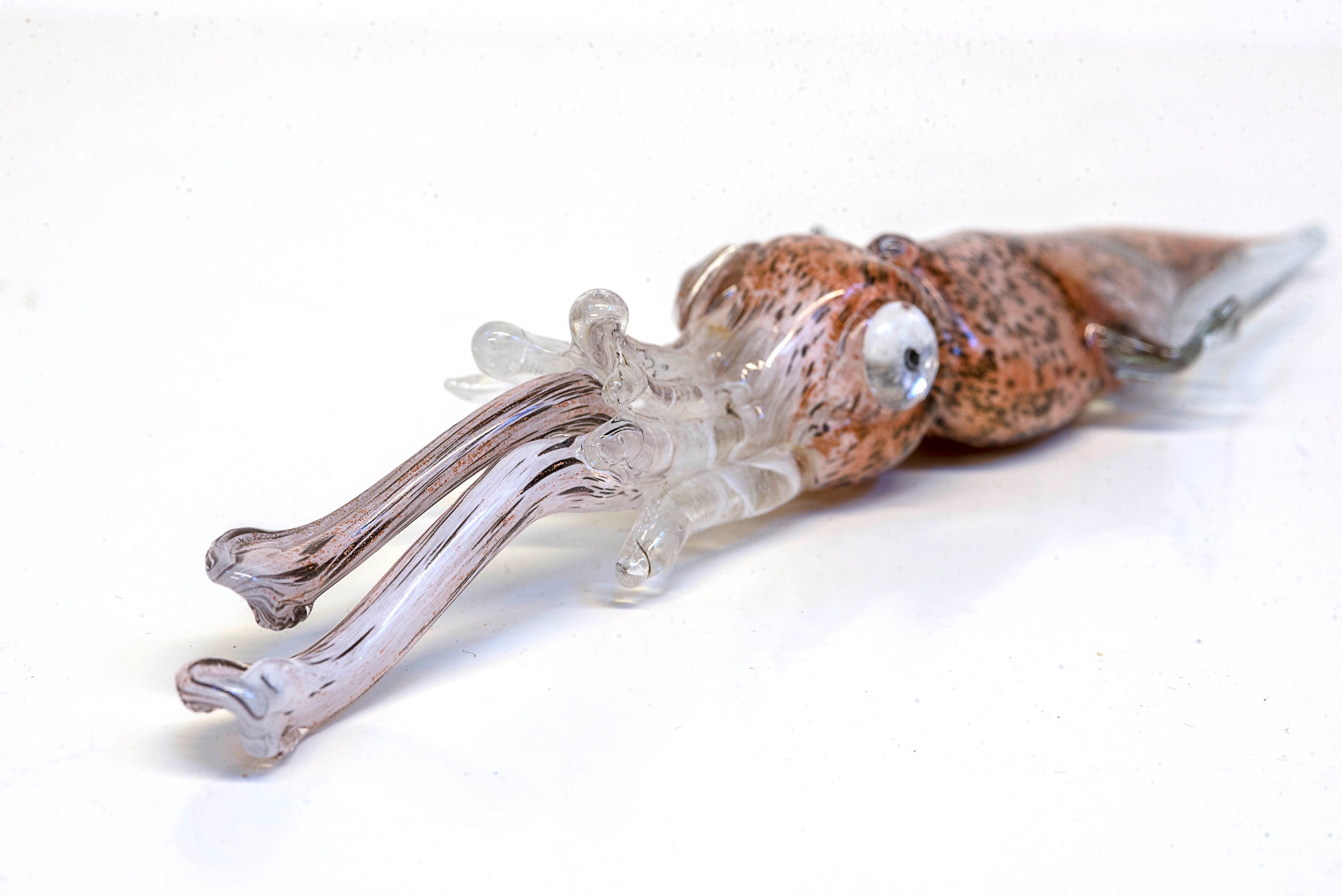 Squid in Murano glass. Realistic realization in glass . Sculpture of the glass master.