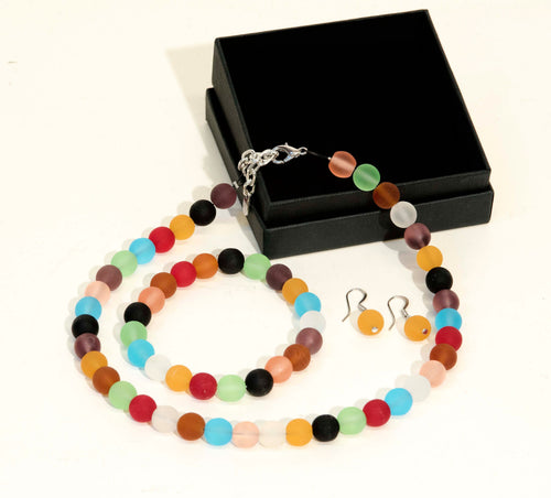 Necklace- bracelet- earrings - Murano glass parure - handmade by Cesare Sent original made in Italy crafts - frosted glass - gift - bisex