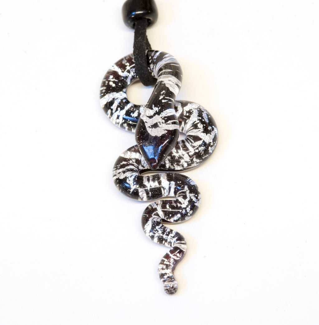 Murano Glass Snake Pendant, Lampwork Animal Necklace, Leather Cord