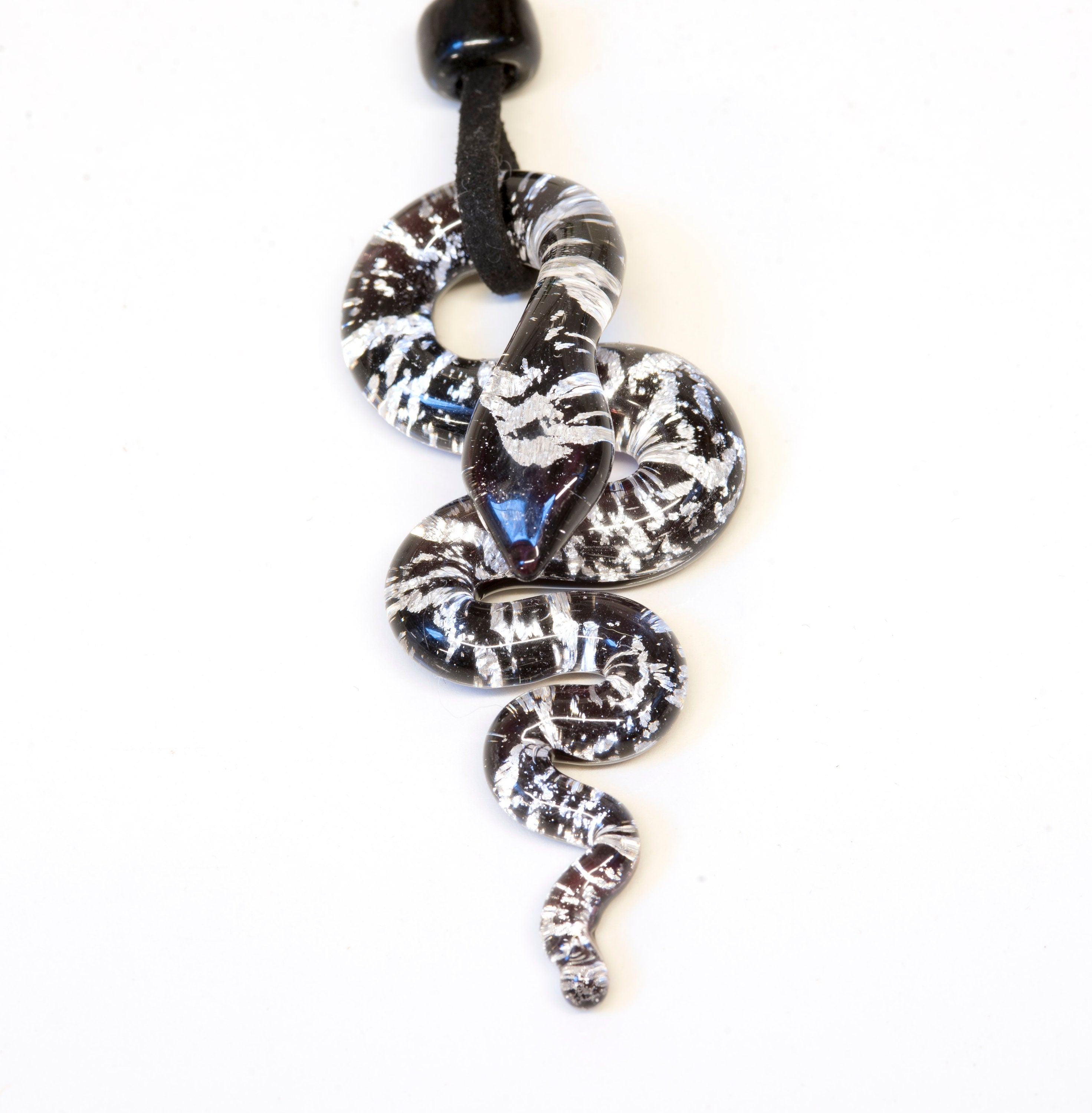 Murano Glass Snake Pendant, Lampwork Animal Necklace, Leather Cord