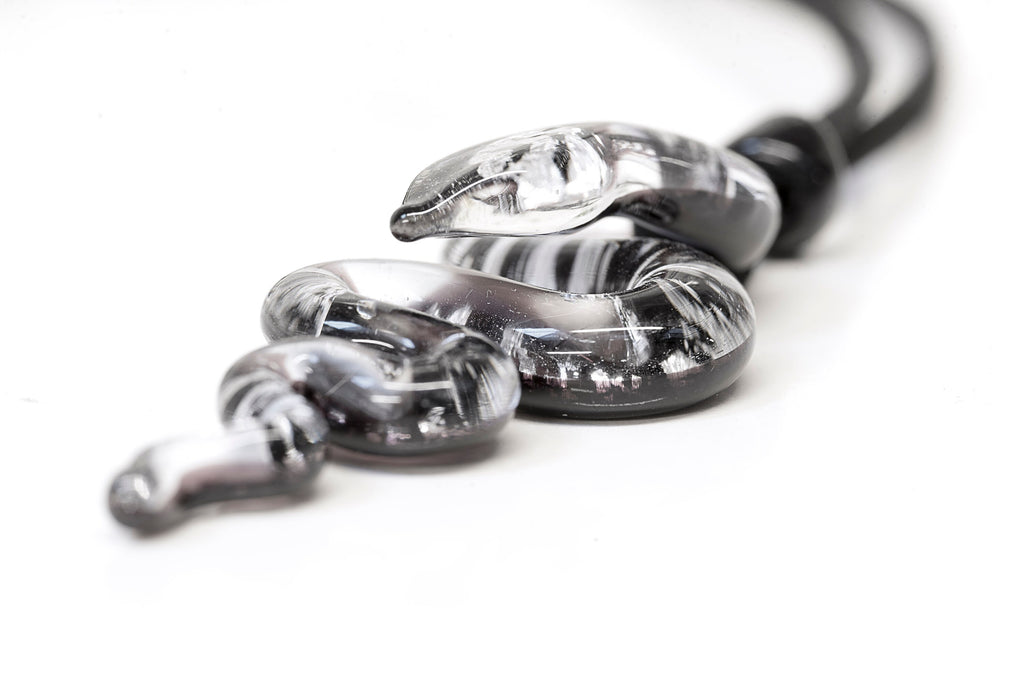 Murano Glass Snake Pendant, Lampwork Animal Necklace, Leather Cord