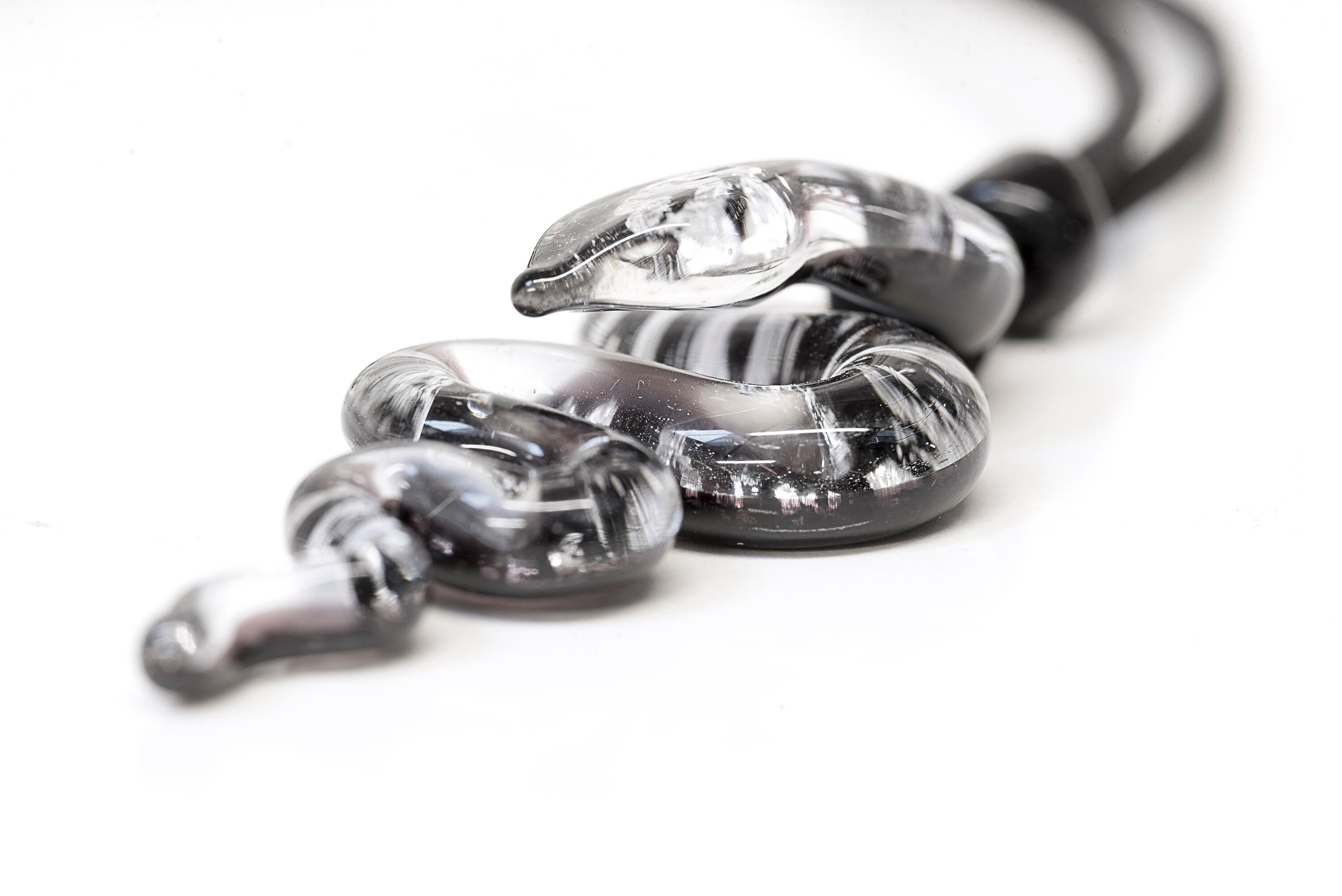 Murano Glass Snake Pendant, Lampwork Animal Necklace, Leather Cord