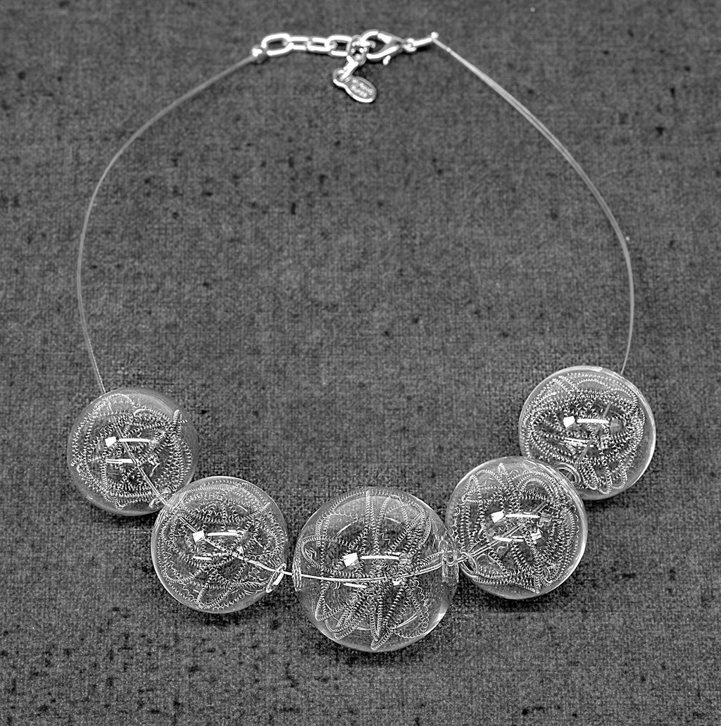 Metal wire blown glass necklace - Glass bubbles - Spheres - Statement necklace - Geometric - Abstract - Modern - Murano glass - Sent Murano