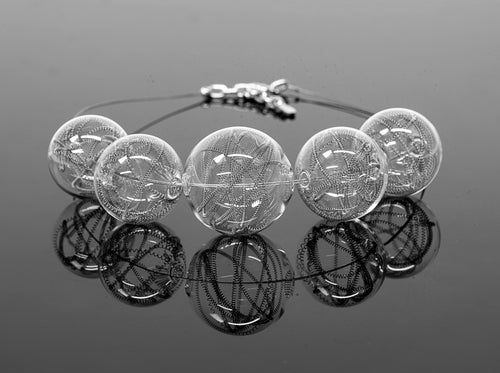 Metal wire blown glass necklace - Glass bubbles - Spheres - Statement necklace - Geometric - Abstract - Modern - Murano glass - Sent Murano