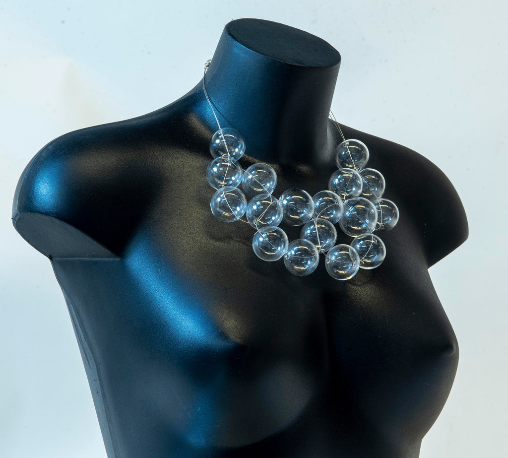 Blown glass necklace -Glass bubbles - Spheres - transparent beads - necklace - Murano glass- Murano necklace Phone essential to ship.