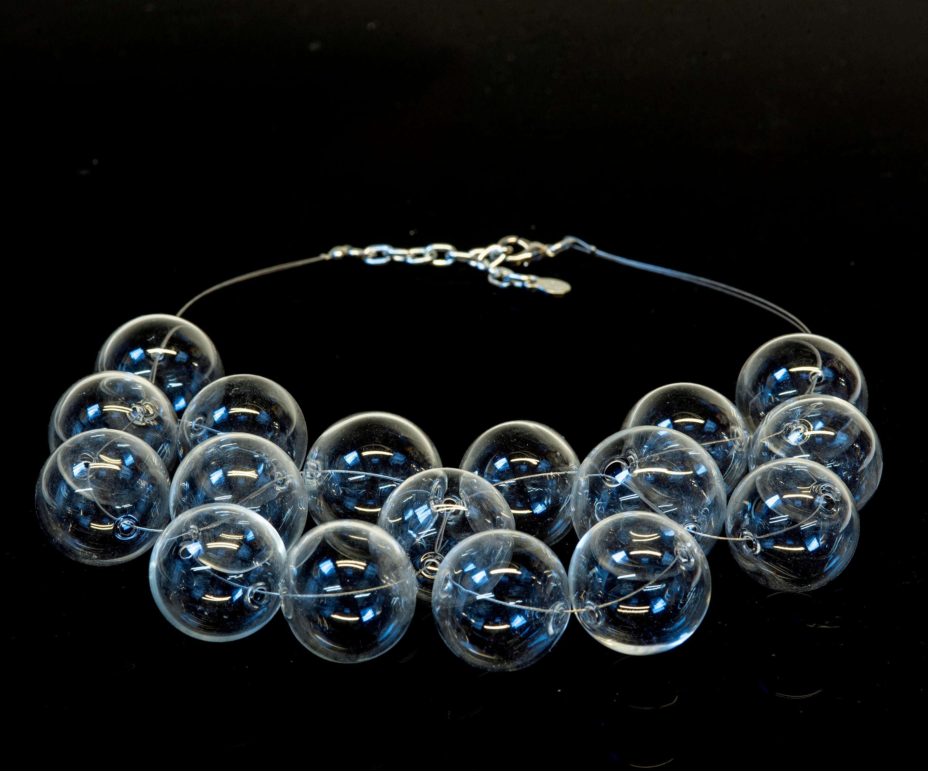 Blown glass necklace -Glass bubbles - Spheres - transparent beads - necklace - Murano glass- Murano necklace Phone essential to ship.