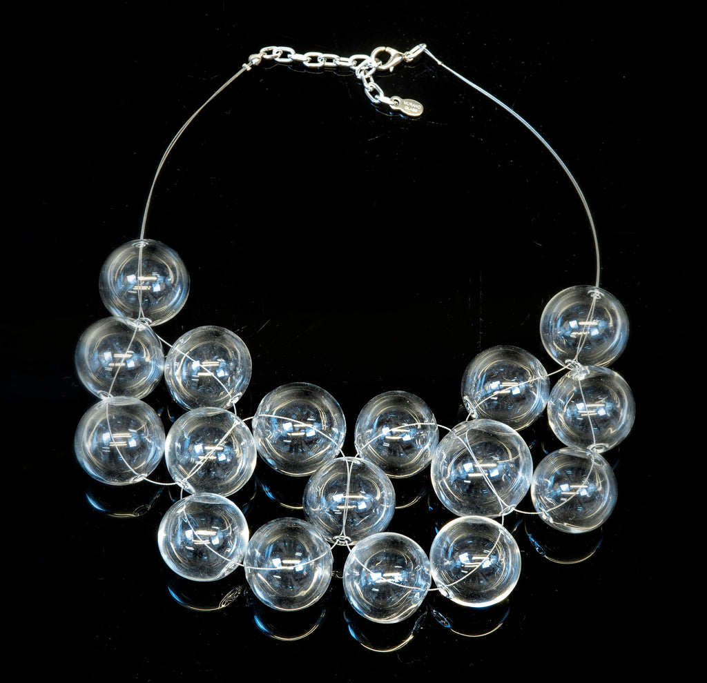 Blown glass necklace -Glass bubbles - Spheres - transparent beads - necklace - Murano glass- Murano necklace Phone essential to ship.