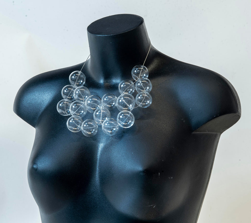Blown glass necklace -Glass bubbles - Spheres - transparent beads - necklace - Murano glass- Murano necklace Phone essential to ship.
