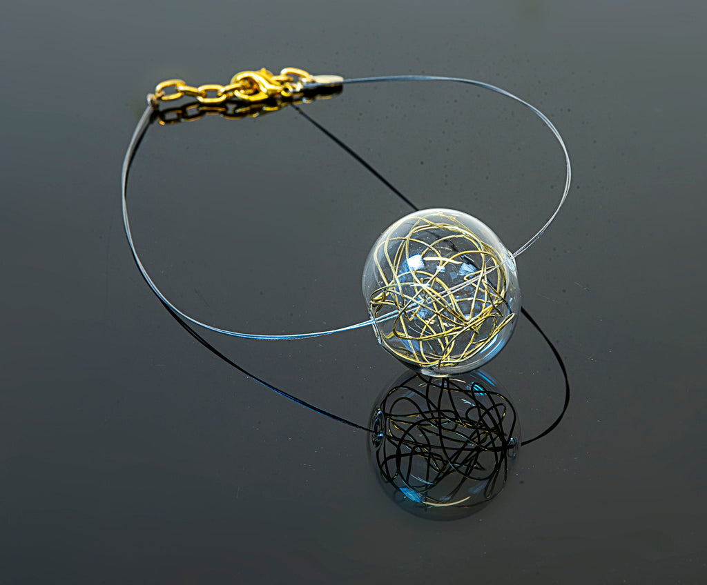 Metal wire blown glass necklace - Glass bubbles - Spheres - Statement necklace - Geometric - Abstract - Modern - Murano glass - blowed bead