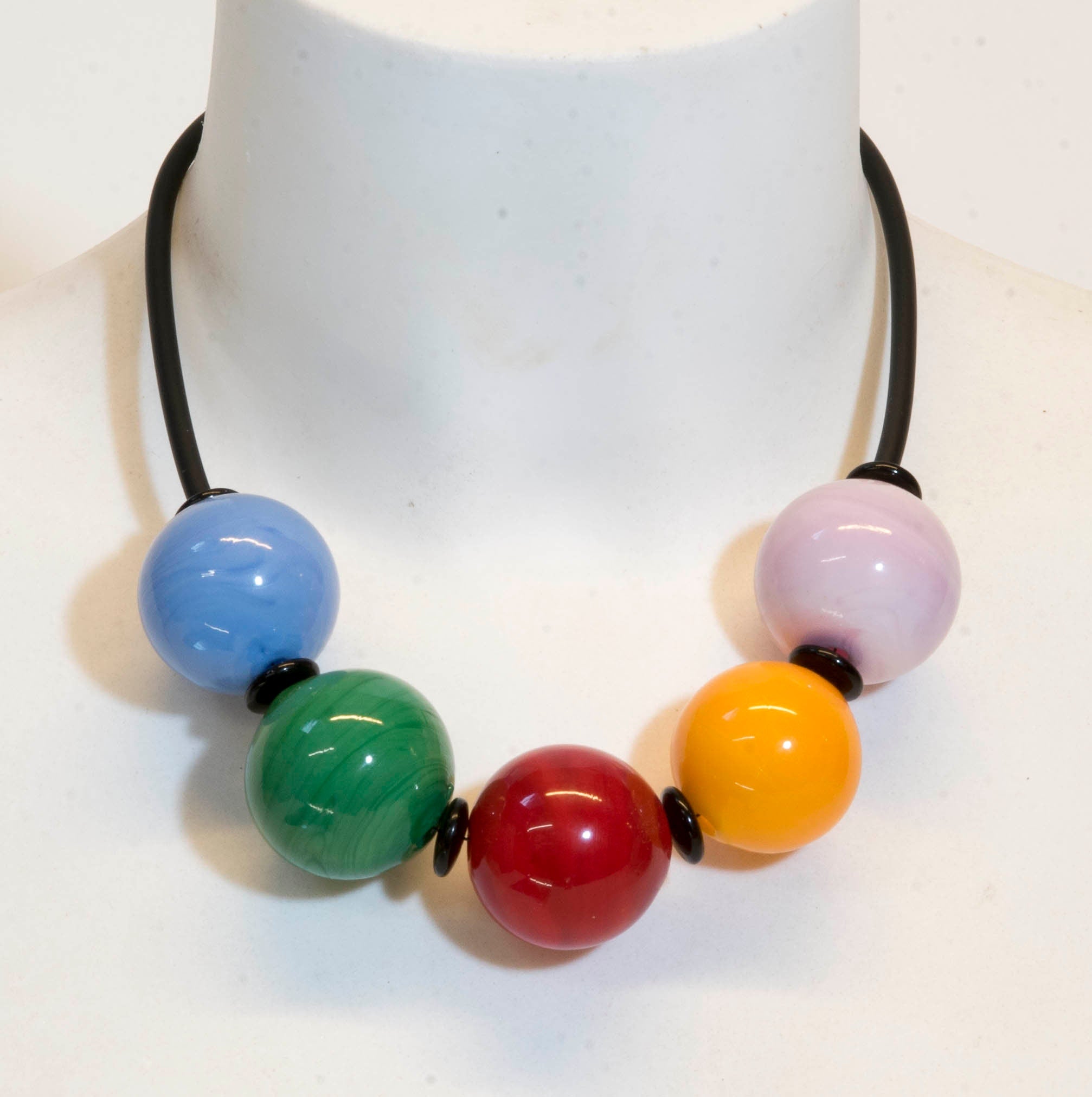 Murano glass necklace handmade Murano glass original made in Italy - Metal wire blown glass necklace - Glass bubbles - Spheres - Statement