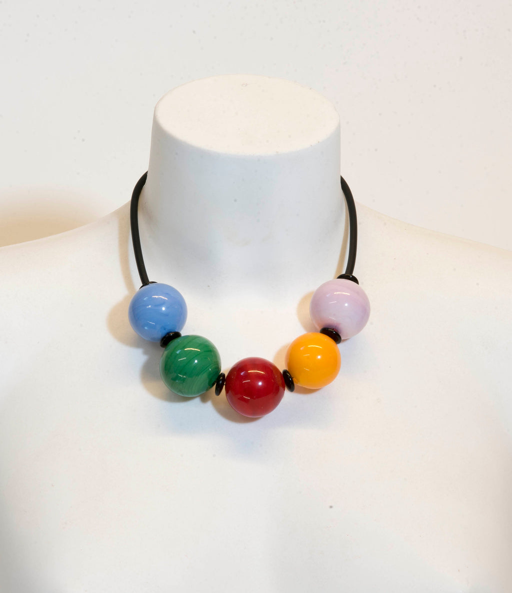 Murano glass necklace handmade Murano glass original made in Italy - Metal wire blown glass necklace - Glass bubbles - Spheres - Statement
