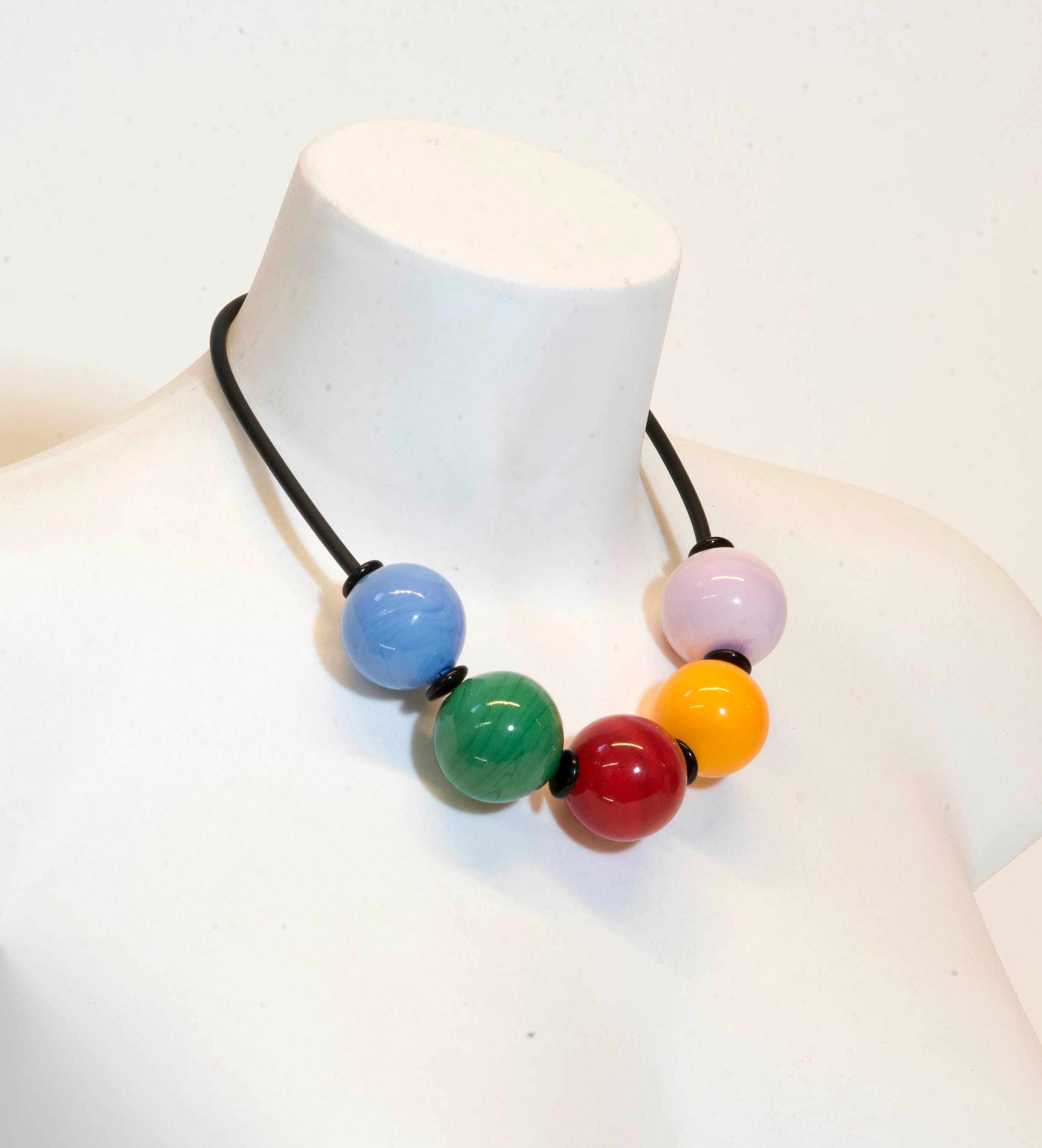 Murano glass necklace handmade Murano glass original made in Italy - Metal wire blown glass necklace - Glass bubbles - Spheres - Statement