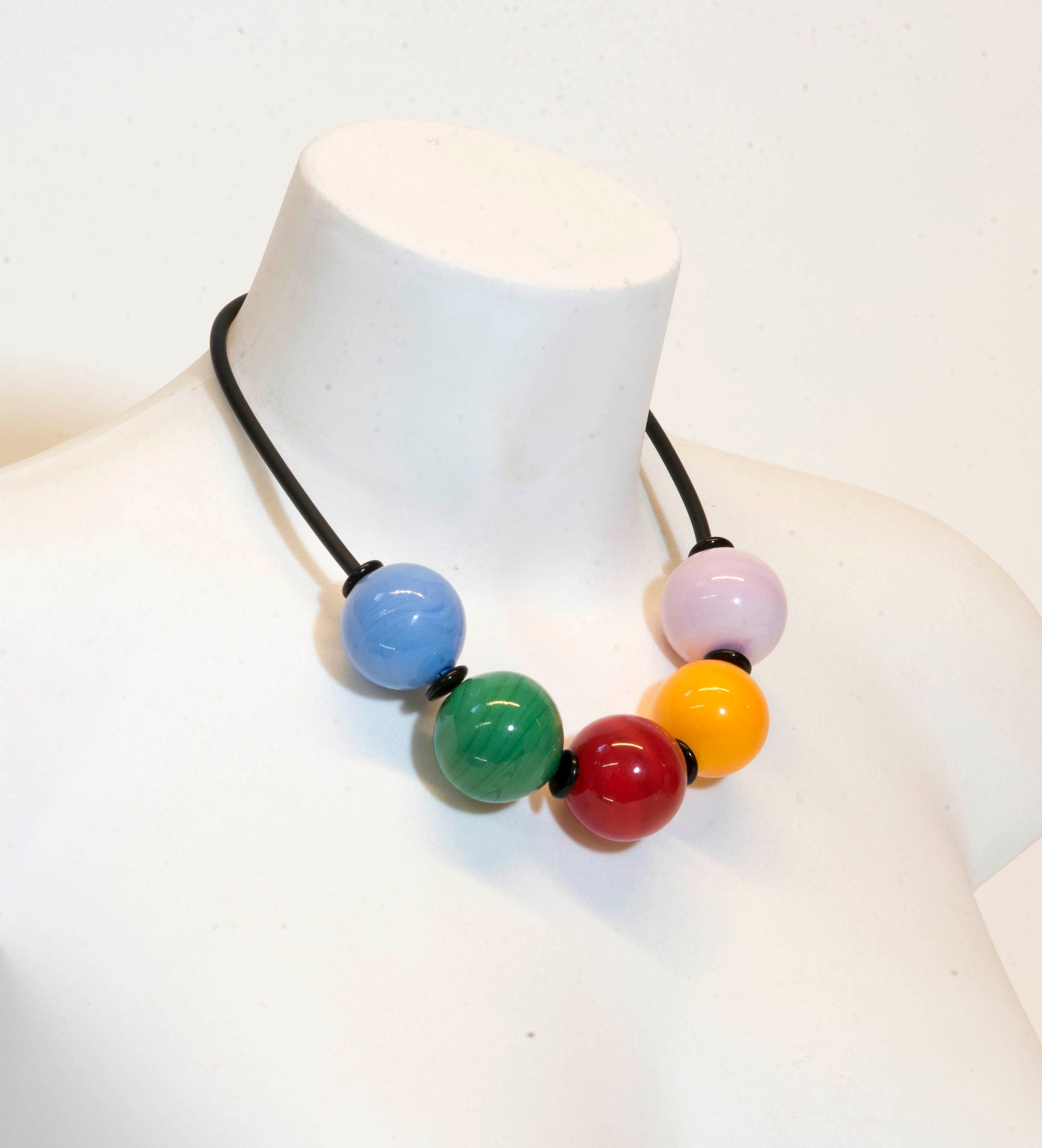 Murano glass necklace handmade Murano glass original made in Italy - Metal wire blown glass necklace - Glass bubbles - Spheres - Statement