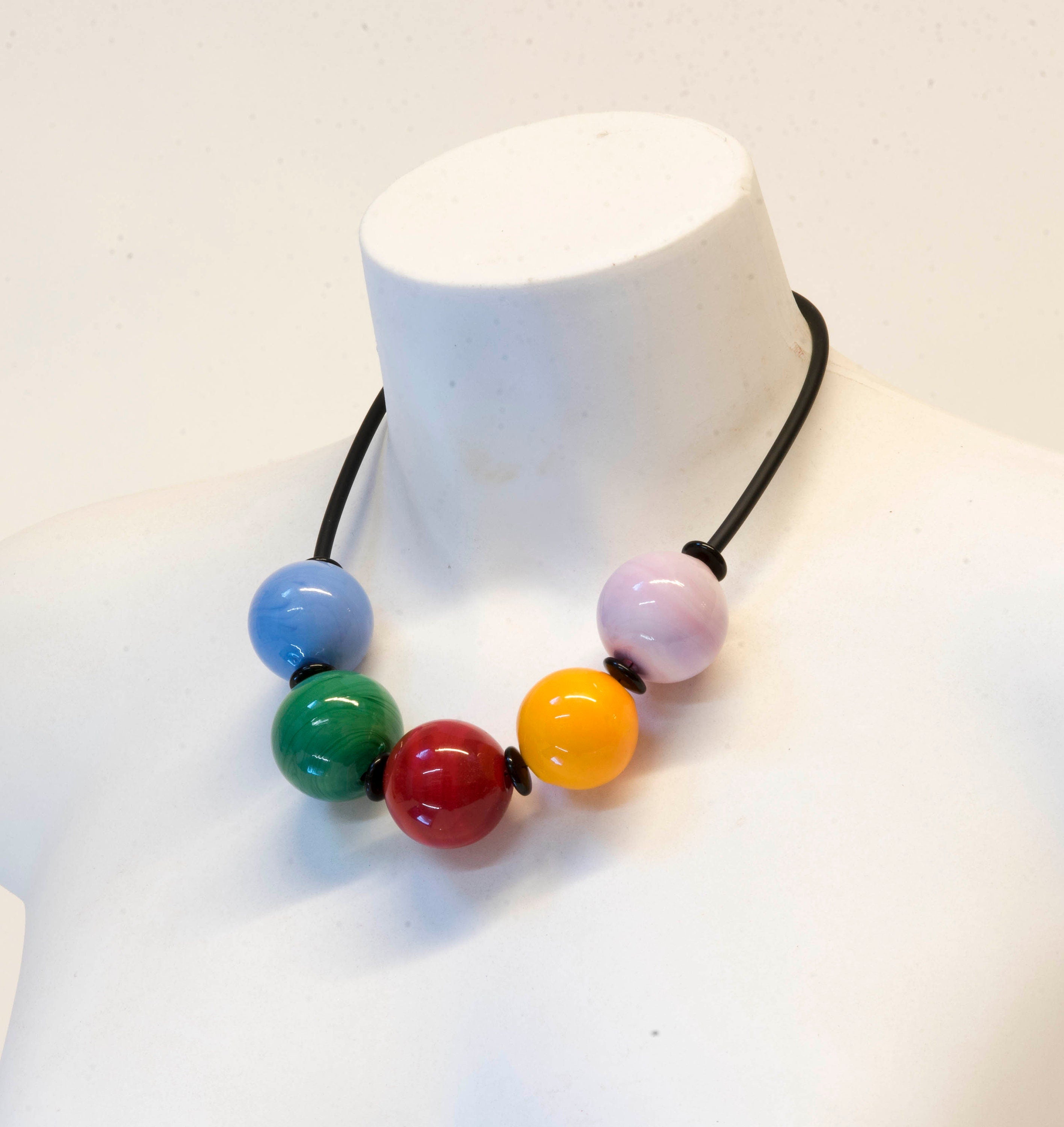 Murano glass necklace handmade Murano glass original made in Italy - Metal wire blown glass necklace - Glass bubbles - Spheres - Statement