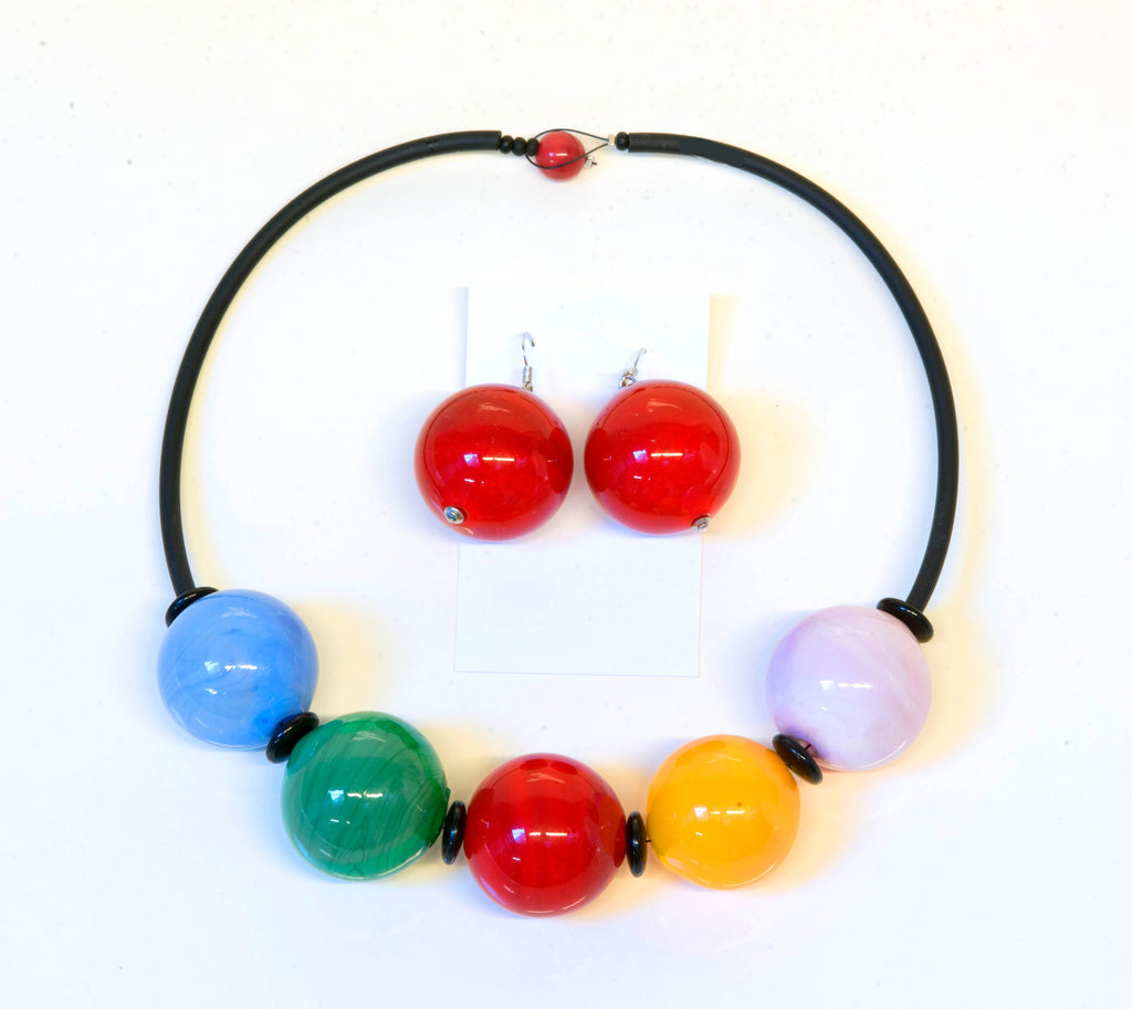 Murano glass necklace handmade Murano glass original made in Italy - Metal wire blown glass necklace - Glass bubbles - Spheres - Statement