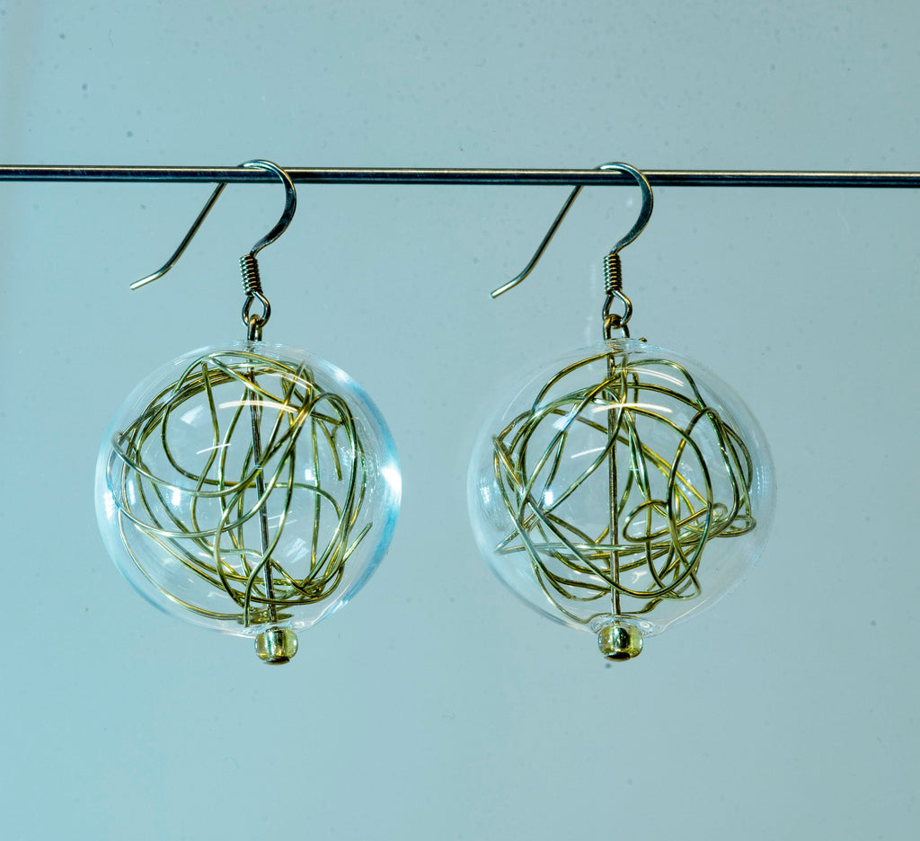 Metal wire blown glass necklace - Glass bubbles - Spheres - Statement necklace - Geometric - Abstract - Modern - Murano glass - blowed bead