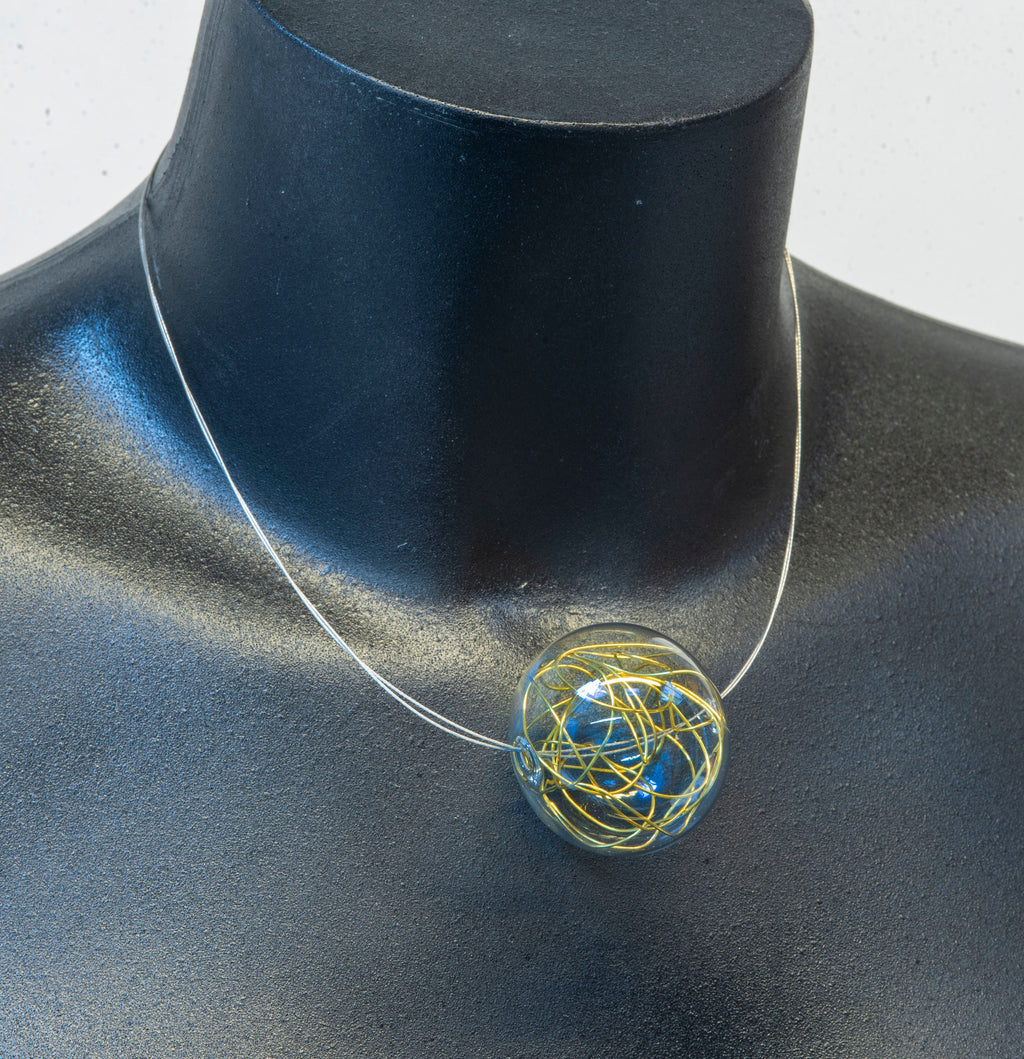 Metal wire blown glass necklace - Glass bubbles - Spheres - Statement necklace - Geometric - Abstract - Modern - Murano glass - blowed bead
