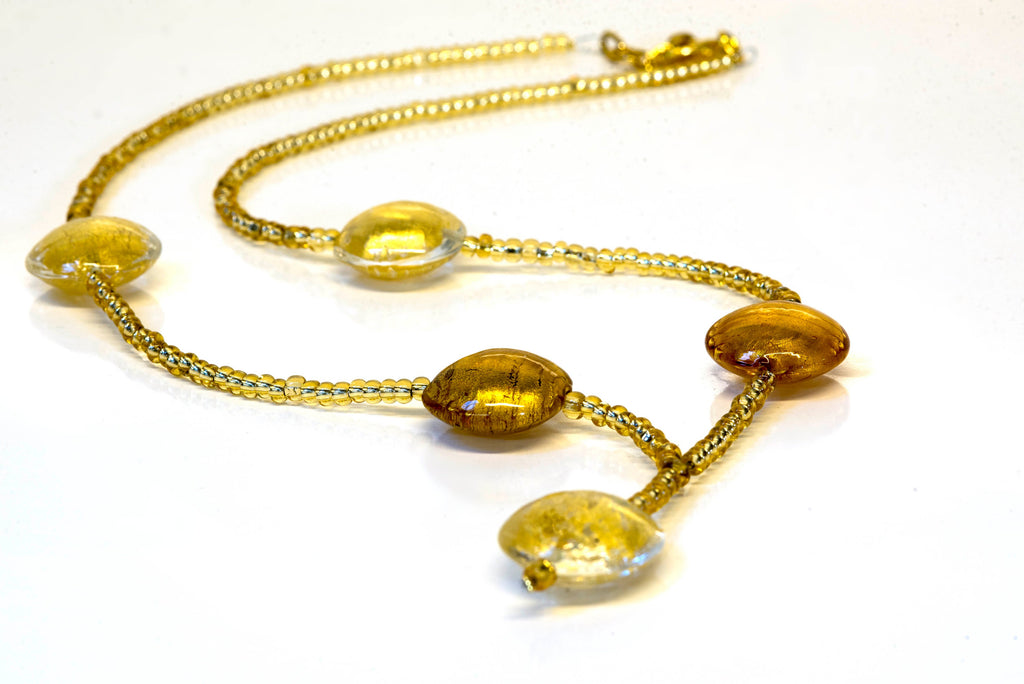Necklace classic of Murano handmade in by Cesare Sent made in Italy gold leaf glass beads elegant refined statement jewel