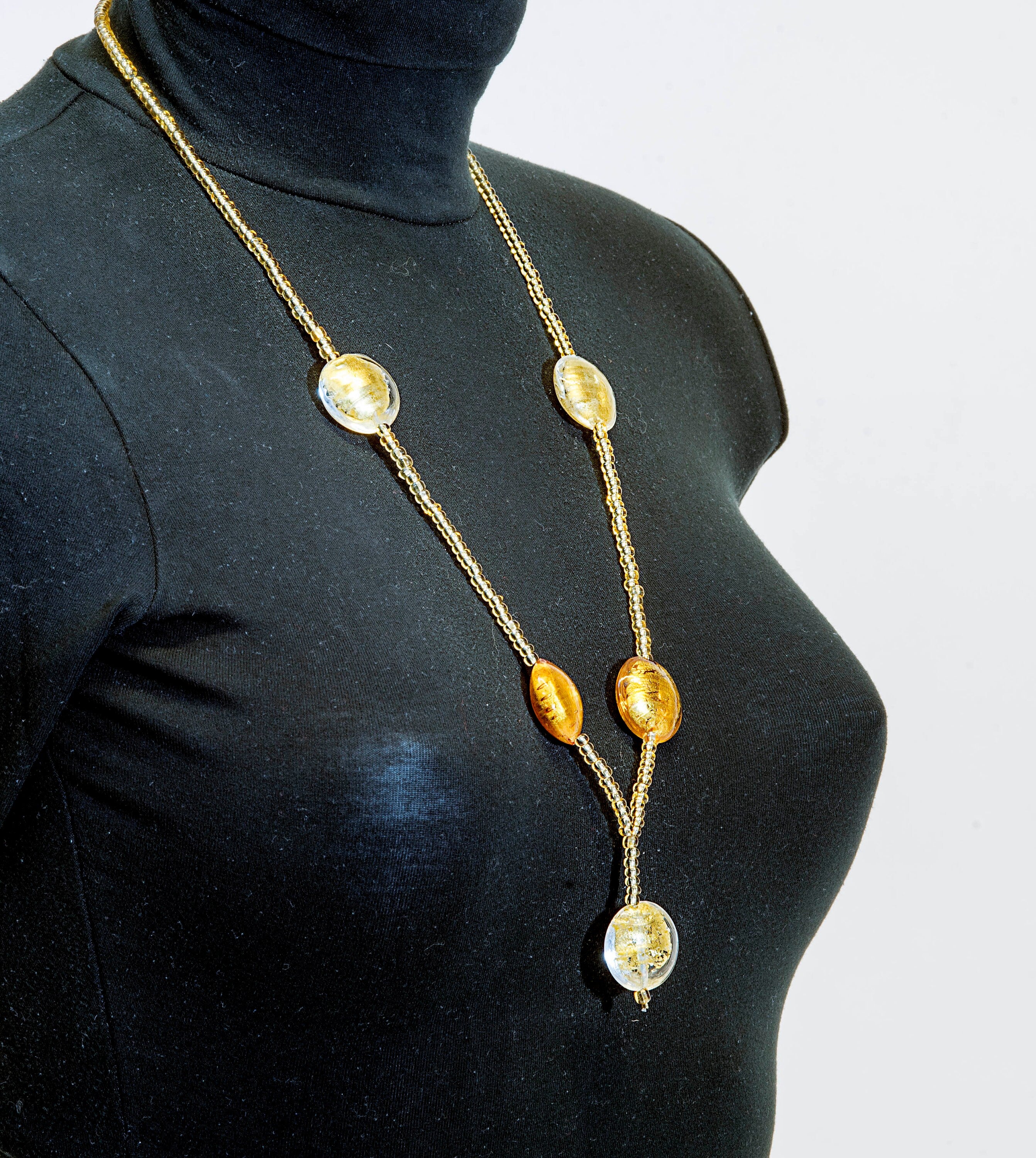 Necklace classic of Murano handmade in by Cesare Sent made in Italy gold leaf glass beads elegant refined statement jewel